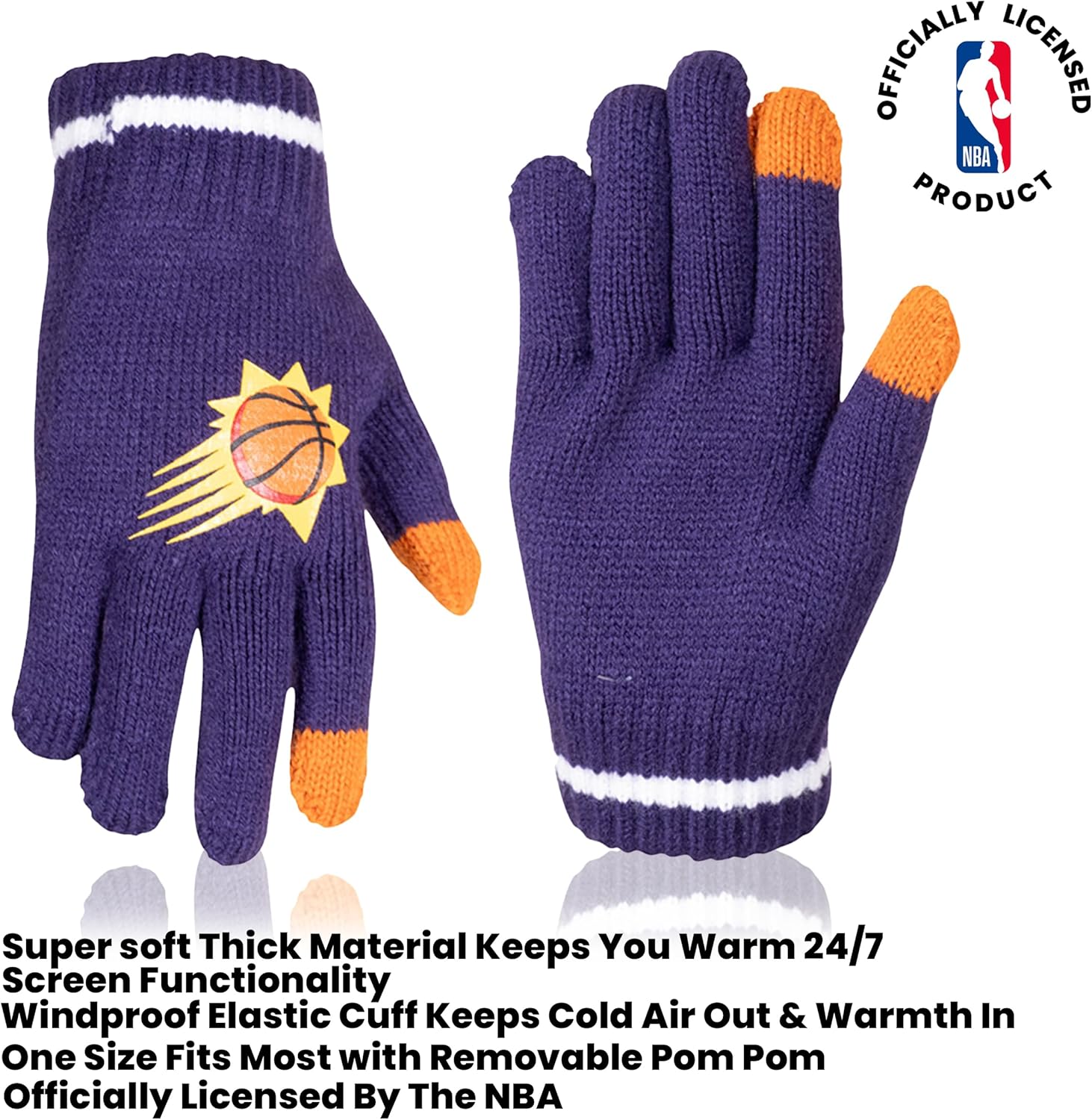 Ultra Game Youth NBA Official Super Soft Winter Beanie Knit Hat with Extra Warm Touch Screen Gloves - Image 3