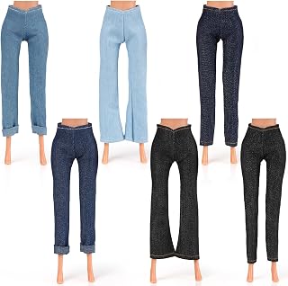 6 Pieces 11.5 Inch Girl Doll Clothes Accessories Classical Pants Jeans Doll Clothing Doll Outfits for Girls Birthday Gifts Pretend Play Doll Decor