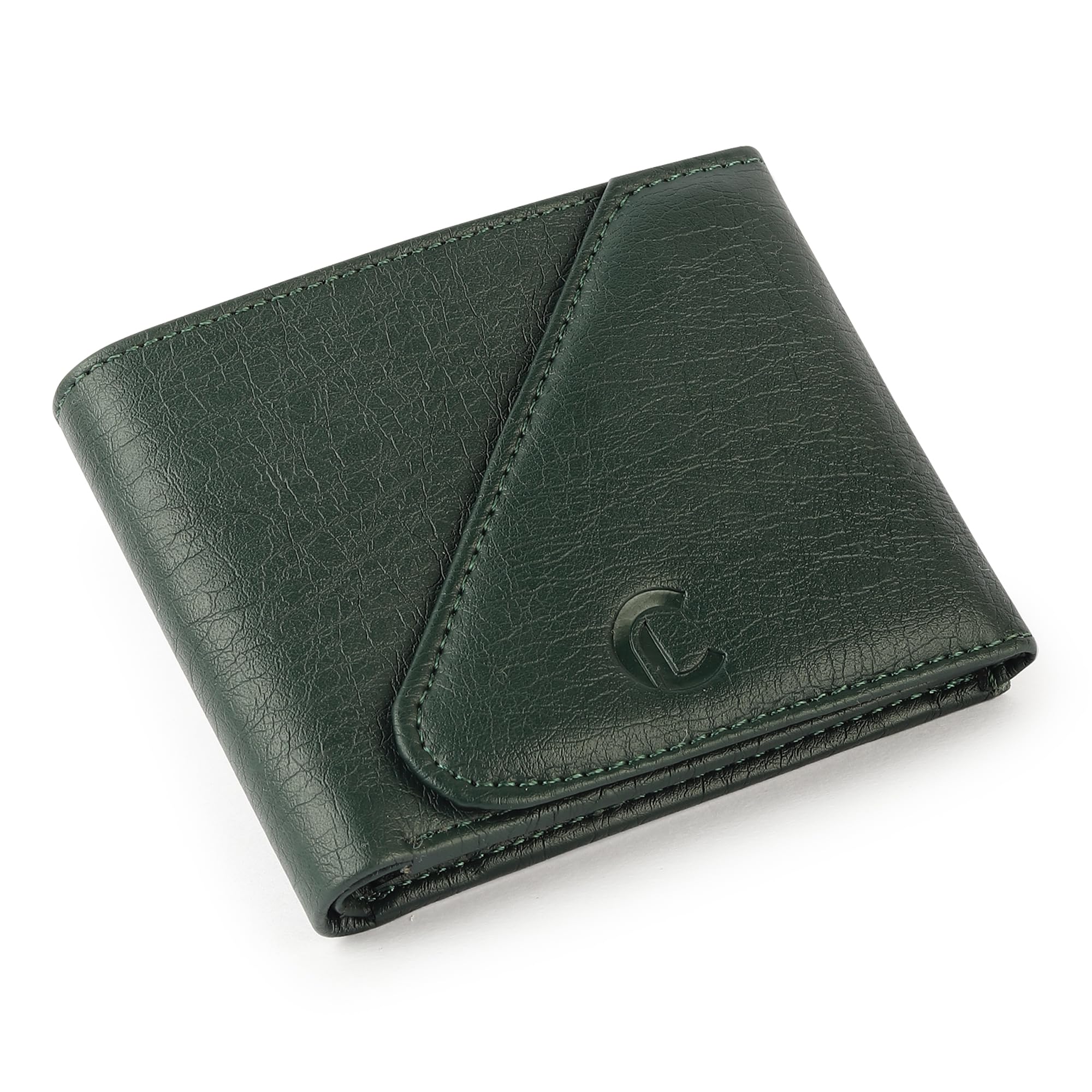 Leather Bifold Wallet, Beige, Textured Finish with Card Slots and Embossed Logo Design (Green)-image-49
