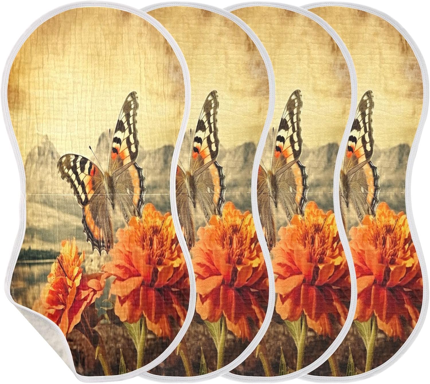 Old Grungy Butterfly Muslin Baby Burp Cloths Feeding Cloths Face Towel Soft and Absorbent Bibs for Newborn Boys Girl- 4 Pack