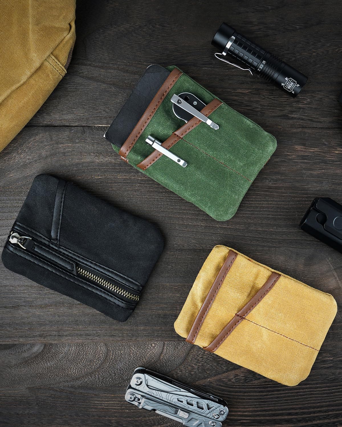 SAYRAM SP10 Waxed Canvas EDC Pouch, EDC Organizer Pouch for Men, Small Pocket Organizer Pouch for Coins, Phone, Multitool, Flashlight, EDC Gears - Image 8