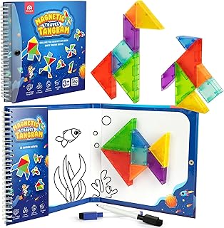 Coogam Magnetic Travel Tangram Puzzle, Road Trip Tango Puzzle Muster Blöcke Form Puzzle Bücher mit 360-Herausforderungen, pädagogisches Spielzeug Geschenk für Kinder Erwachsene