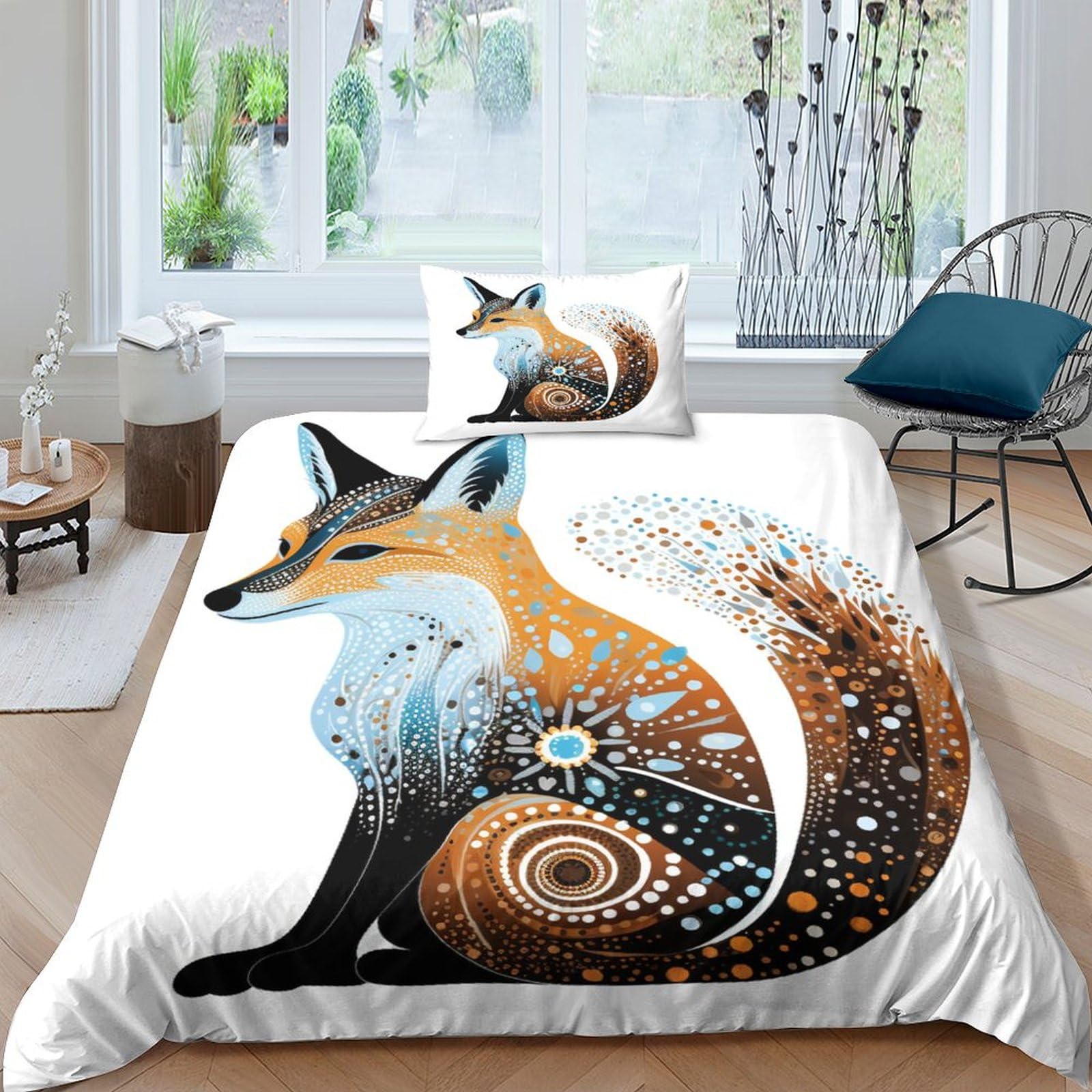 Housse de couette renard pour chambre d'enfant et ado, parure 3 pièces 135x200
