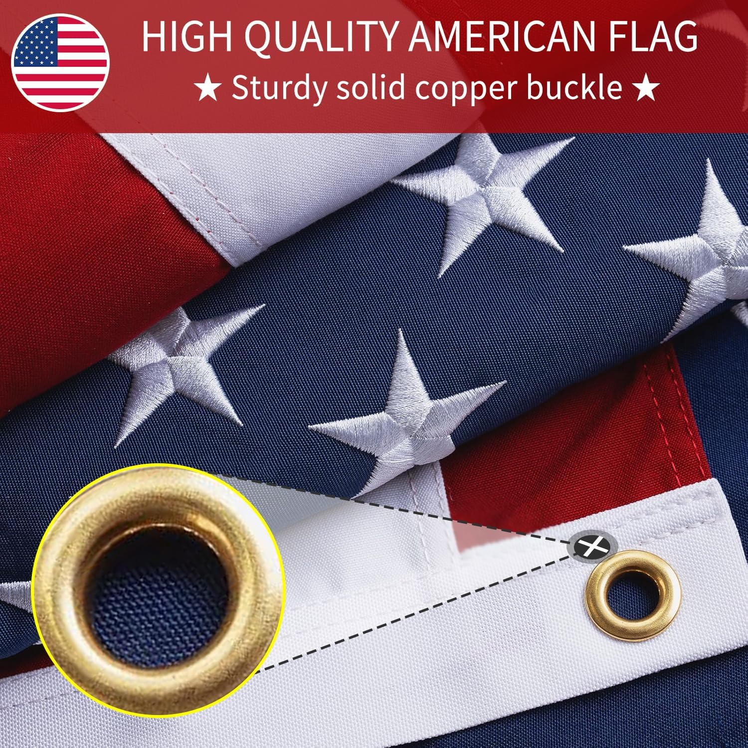 American Flag 4x6 FT Heavy-Duty Polyester American Flags, Tear and Water Resistant Super Tough Series, All Weather High Wind USA US Flag with Embroidered Stars, Sewn Stripes, Brass Grommets - Image 4