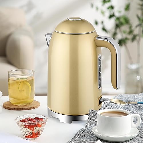 Miniatura 9 de SUSTEAS Hervidor eléctrico  Hervidor de té eléctrico de 57 onzas, hervidor de agua caliente de acero inoxidable de calentamiento rápido de 1500 W,