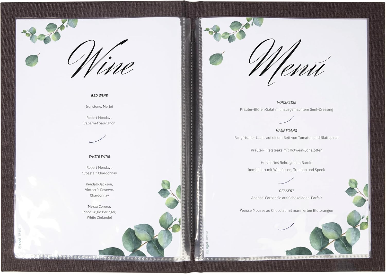 Sigel SM181 Double Transparent Pockets, for menu folders with Elastic Binding, for A5, 10 Pieces