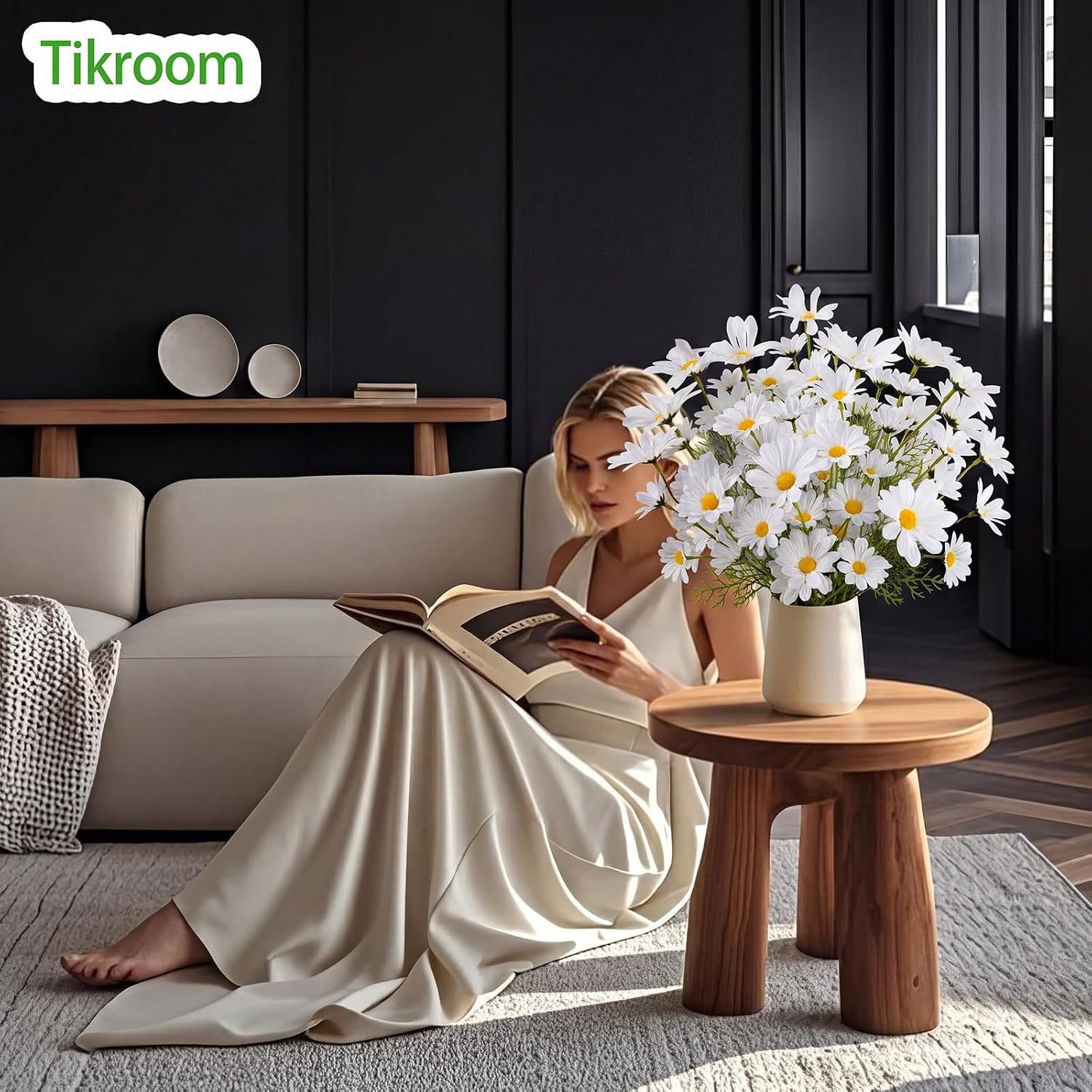 8 Bundles Artificial Daisy Flowers Artificial Silk Fake Flowers | White 40 Heads UV Resistant Outdoor Fake Wildflowers with Stems Faux Greenery Shrubs Plants for Home Garden Vase Decor
