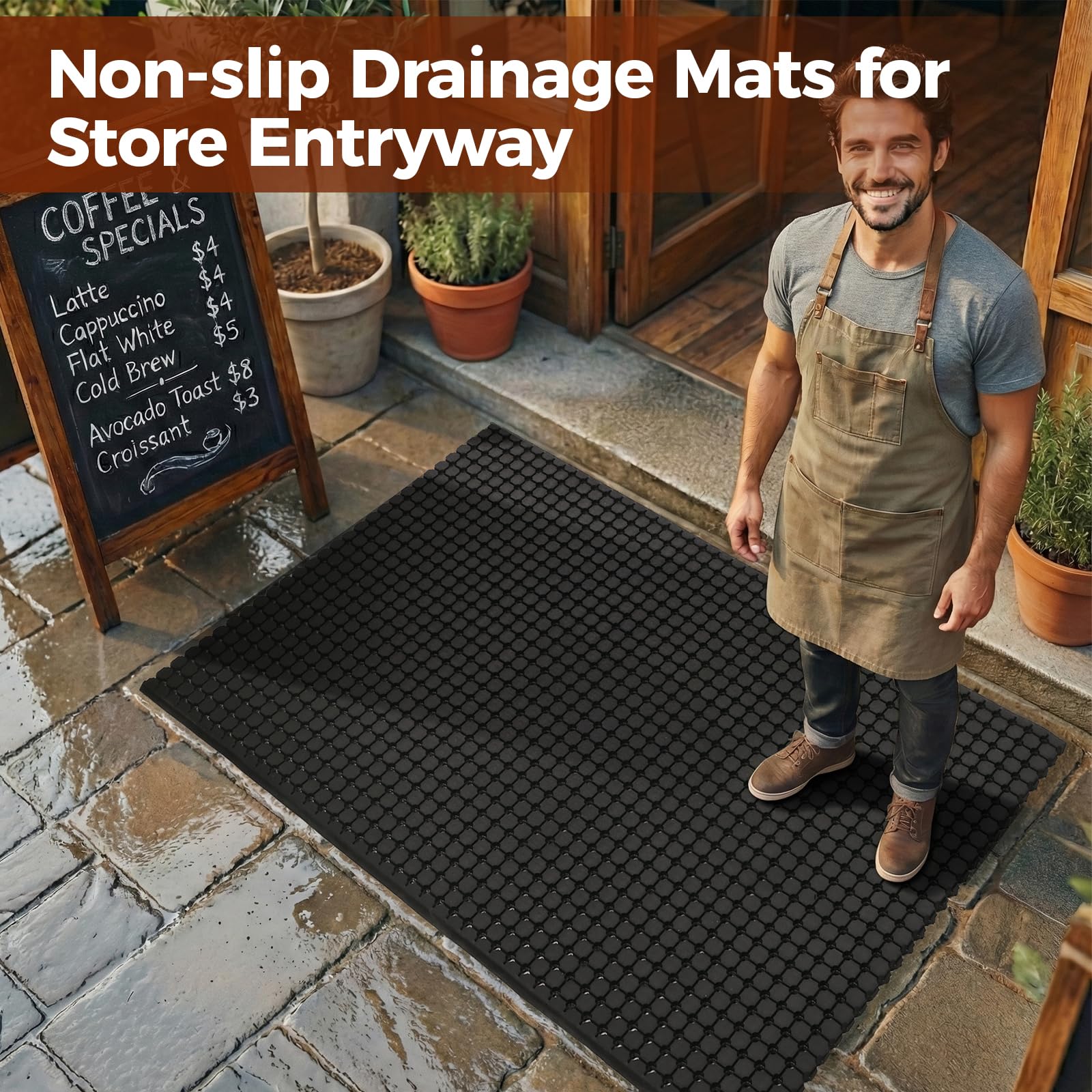 jxgzyy Ringgummimatte Antirutschmatte Schmutzfangmatte Gummimatte fußmatte außen Drainagematte für Eingangsbereich, Garage, Küche & Außenbereich 100 x 150cm