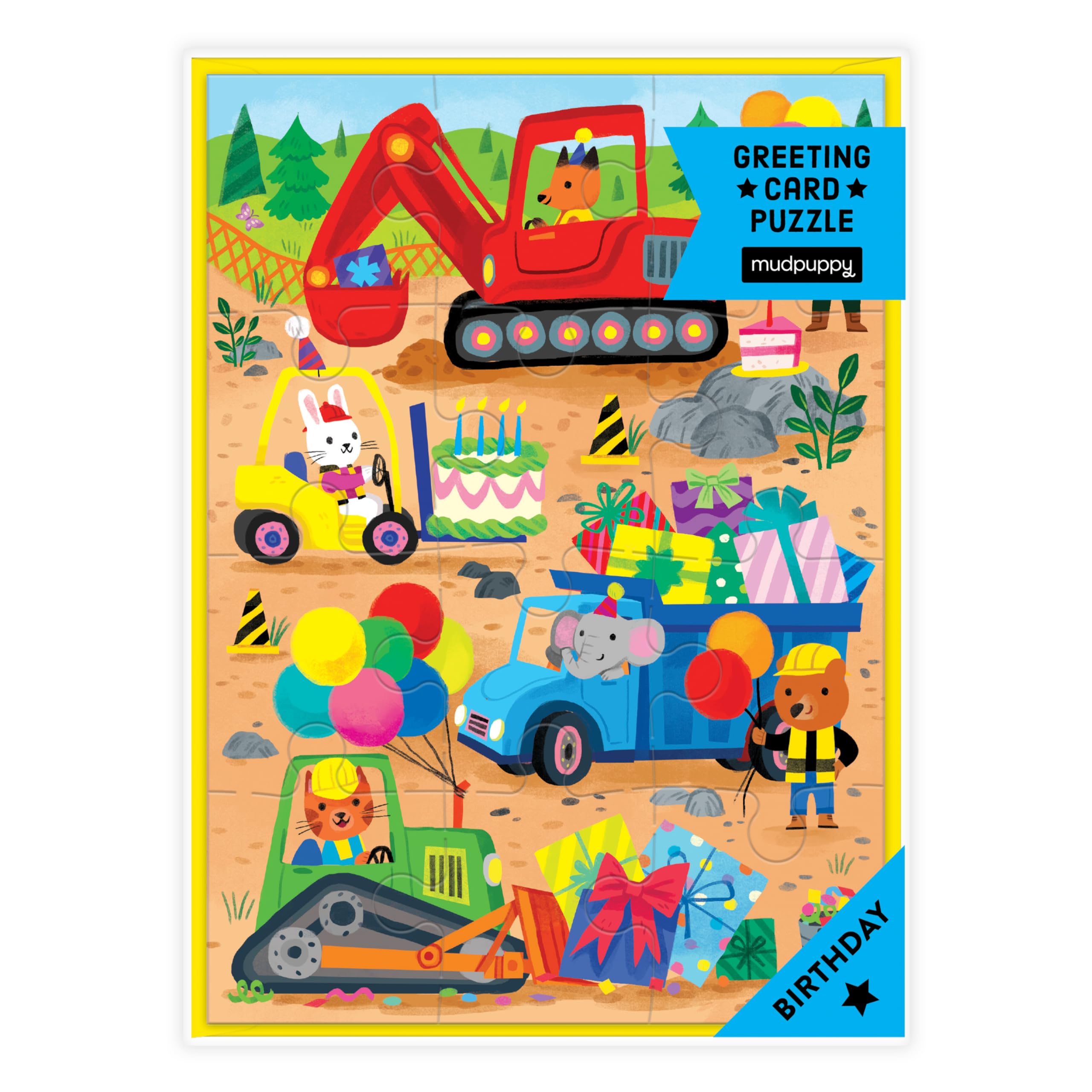 Mudpuppy Construction Site - Construction Site Birthday Themed Greeting Card and Jigsaw Puzzle Includes Color Coordinated Envelope and Sticker Seal