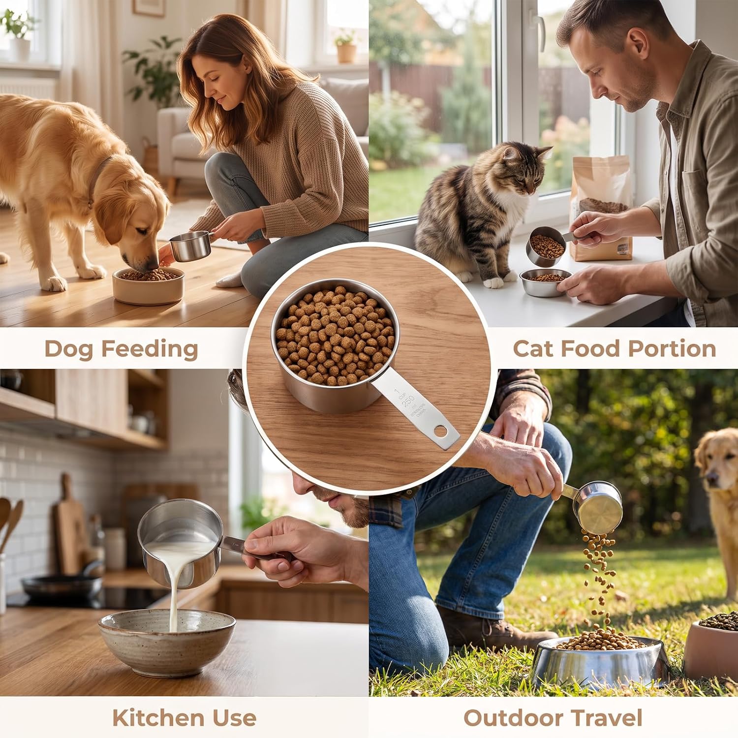 1Cup Stainless Steel Measuring Cup, 250ml Dog Food Measuring Cups