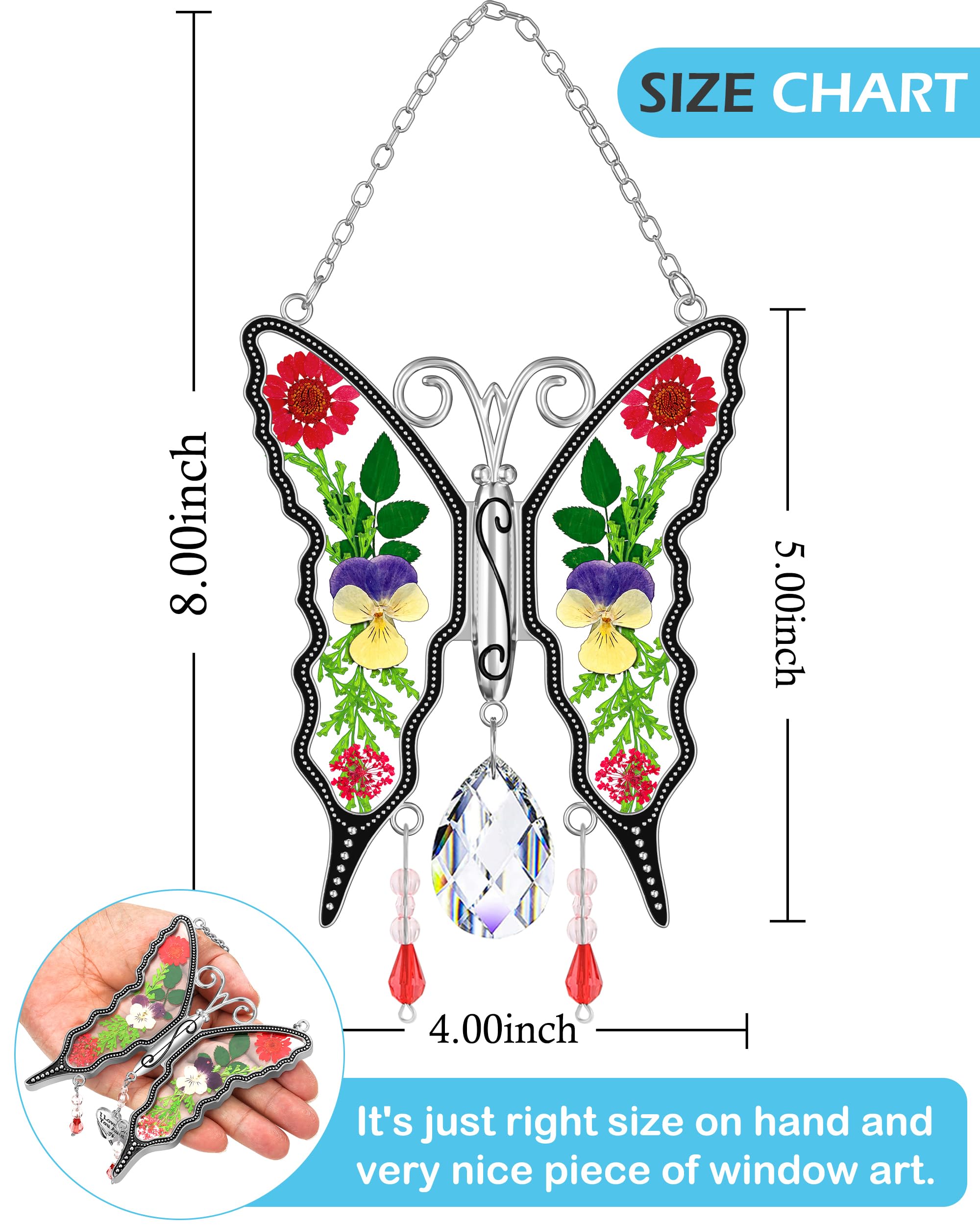 KY&BOSAM Atrapasueños de Mariposa, Regalo de Cristal para el día de la Madre, Regalo para mamá, atrapasueños de vidrieras, Adorno Colgante de Campanilla de Viento para Ventana, Regalo de mamá, día de