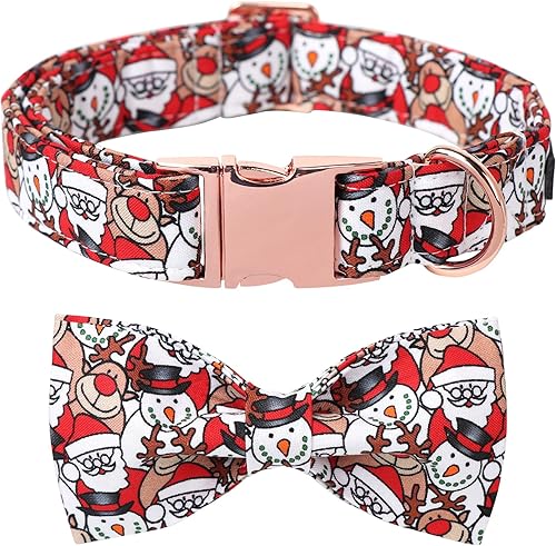 Lionet Paws Collar de Navidad con pajarita para perro, lindo collar de algodón ajustable para perro con corbatín para perro pequeño, mediano y