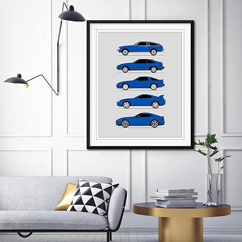 Vista 19 de Custom Car Posters Handmade Poster compatible with Toyota Supra Generations and Print of Toyota Supra - Blue, 11x14 Metallic Print (Unframed)
