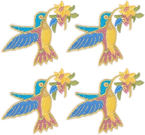 Miniatura 1 de OIIKI Parches para planchar con diseño de pájaros, 4 unidades, parches bordados de pájaros, parches florales para reparar ropa, chaquetas, jeans,