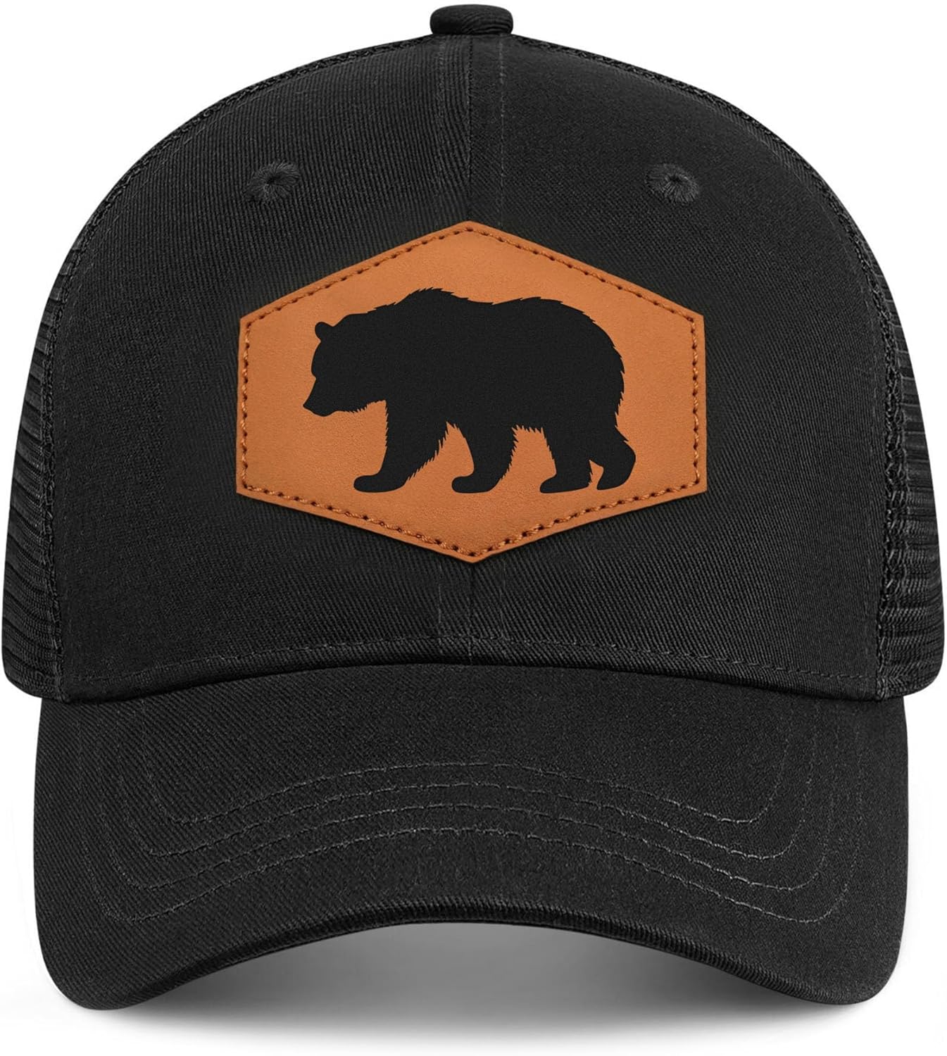 Bear Baseball Cap for Bear Lovers,Leather Trucker Hat Snapback Hat for Men Women Brown - Image 2