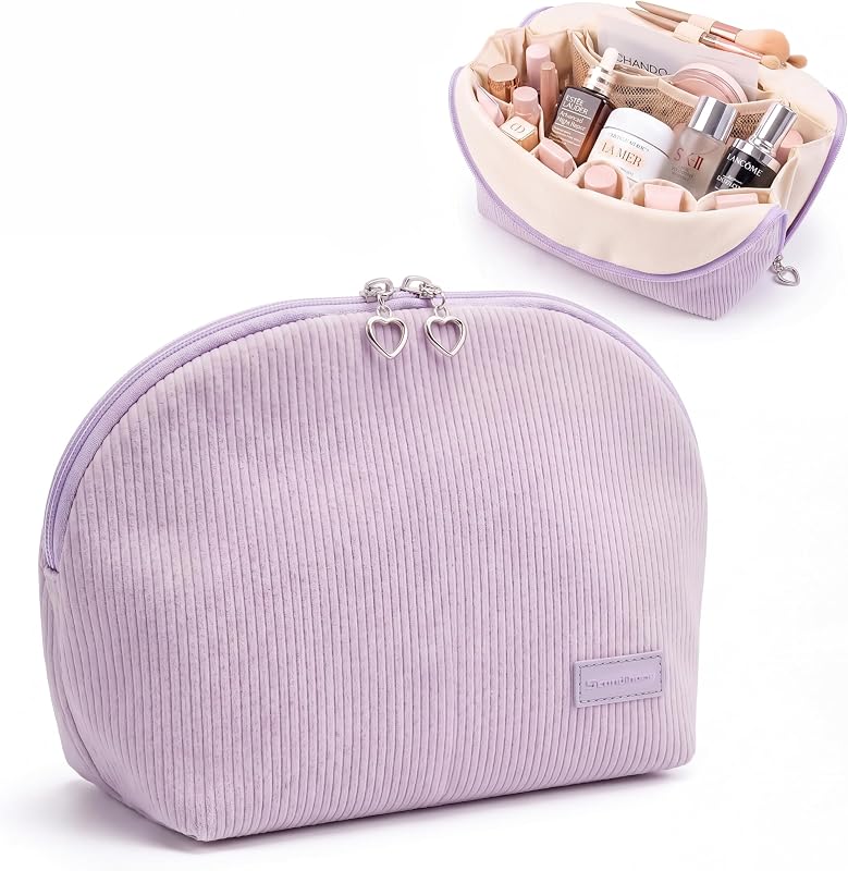 Necessaire de maquiagem de viagem EPEDAL24 com abertura ampla e compartimentos, Roxo