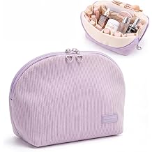 Parallel Traveler Makeup Bag, Shell Shape Magnetic Hold-Open Cosmetic Bag, Fold-Down Design, Large Capacity Waterproof Organizer with Compartments for Travel Essentials, Purple