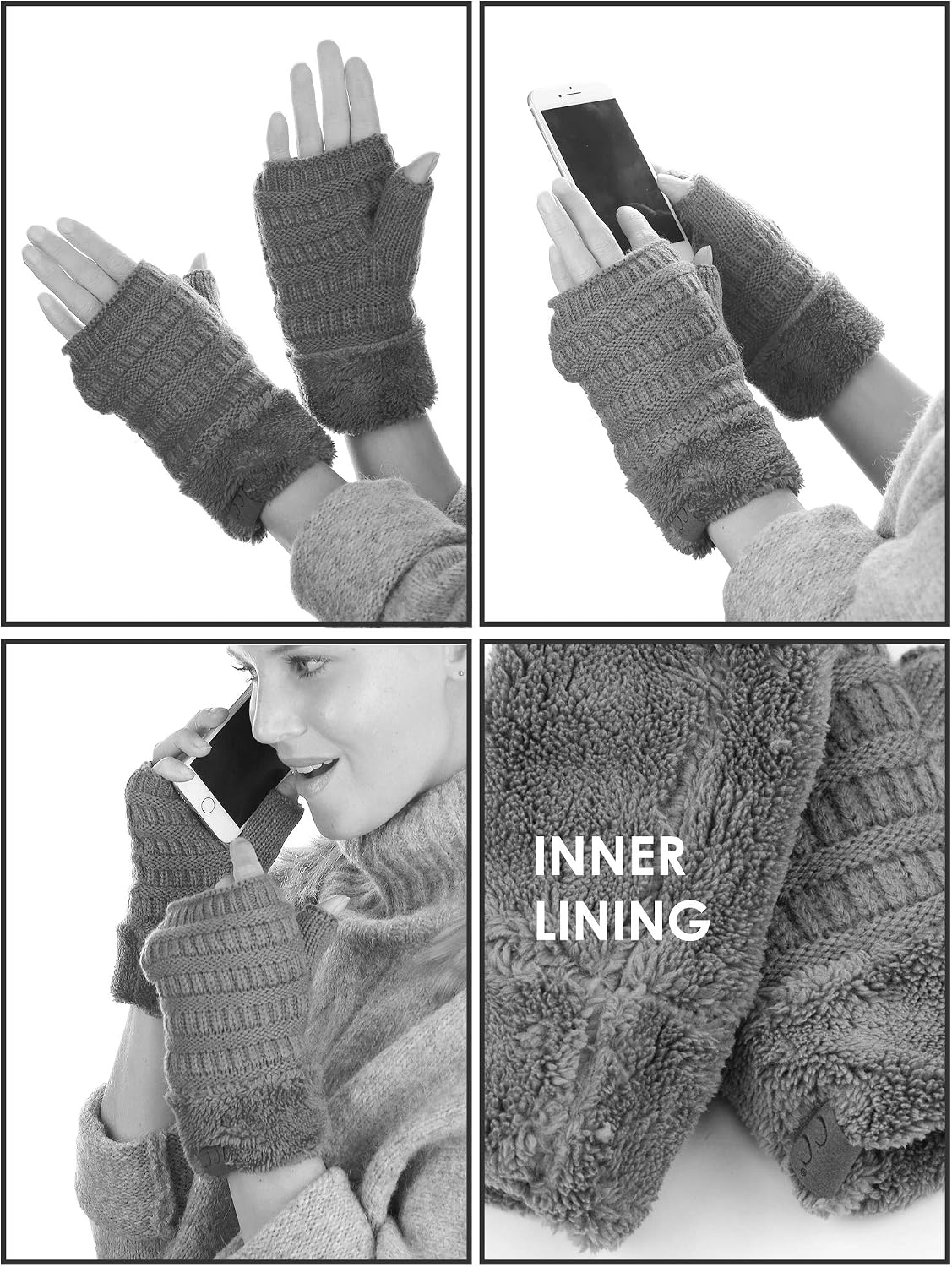 C.C Women's Warm Knit Fingerless Half Finger Fleece Lined Winter Gloves