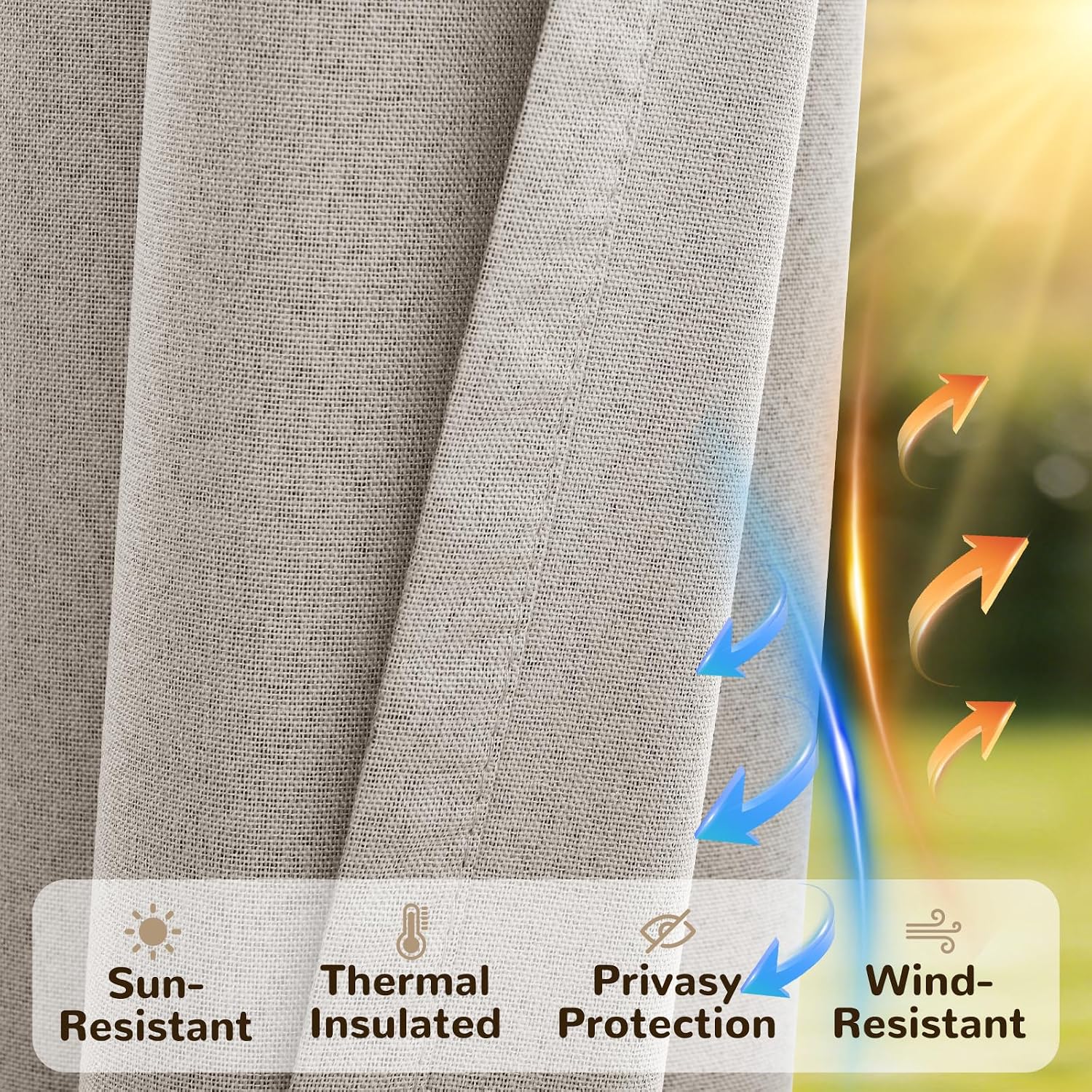 Arfntevss Linen Outdoor Curtains for Patio Waterproof with Zipper Blackout Curtains 2 Panels Top & Bottom Grommet Patio Outdoor Privacy Drape 84 Inch for Gazebo Porch Pergola (54x84, Light Linen)