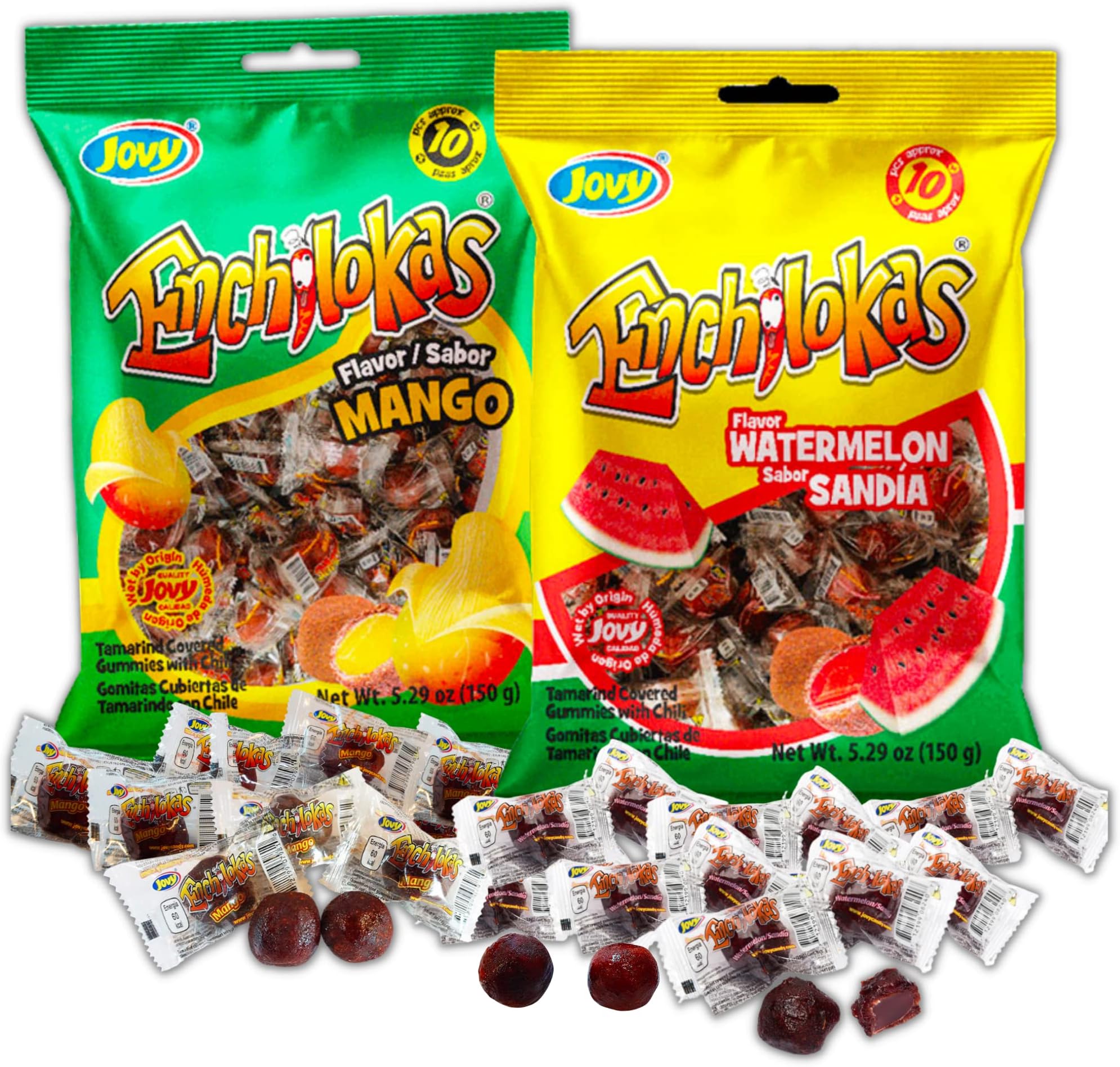 Sweetzo - Spicy Gummy Candy, Individually Wrapped Watermelon and Mango Tamarind Covered Gummies with Chili Powder, Shareable Mexican Candy Bags 5.29 ounce, Pack of 2 (Watermelon Mango)