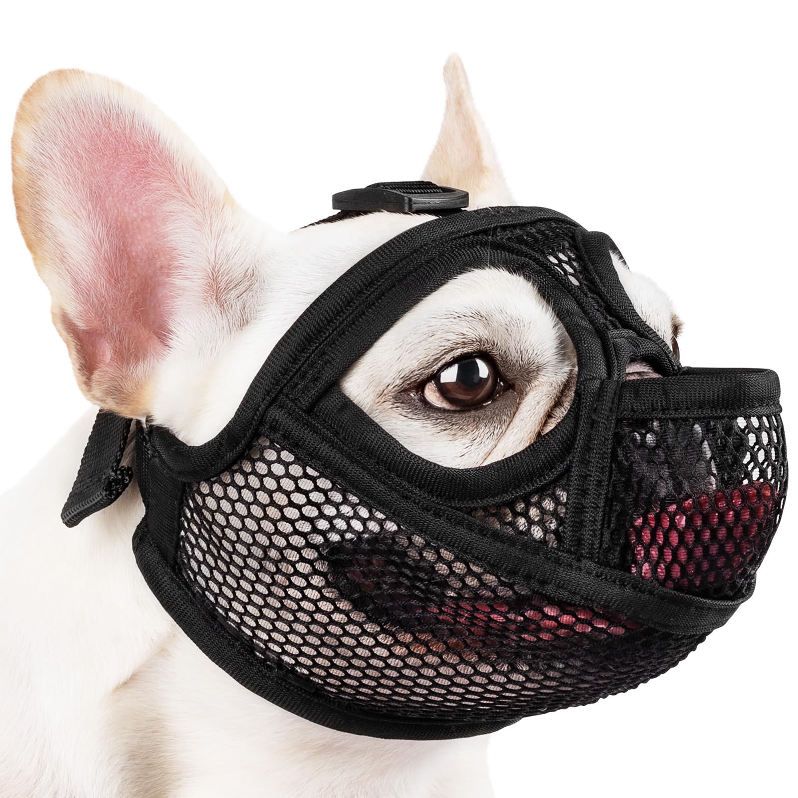 Mayerzon French Bulldog Muzzle, Full Pant Mesh Short Snout Muzzle for Flat-Faced Dogs Shih Tzu Pug English Bulldog for Grooming Vet Visit, Allows to