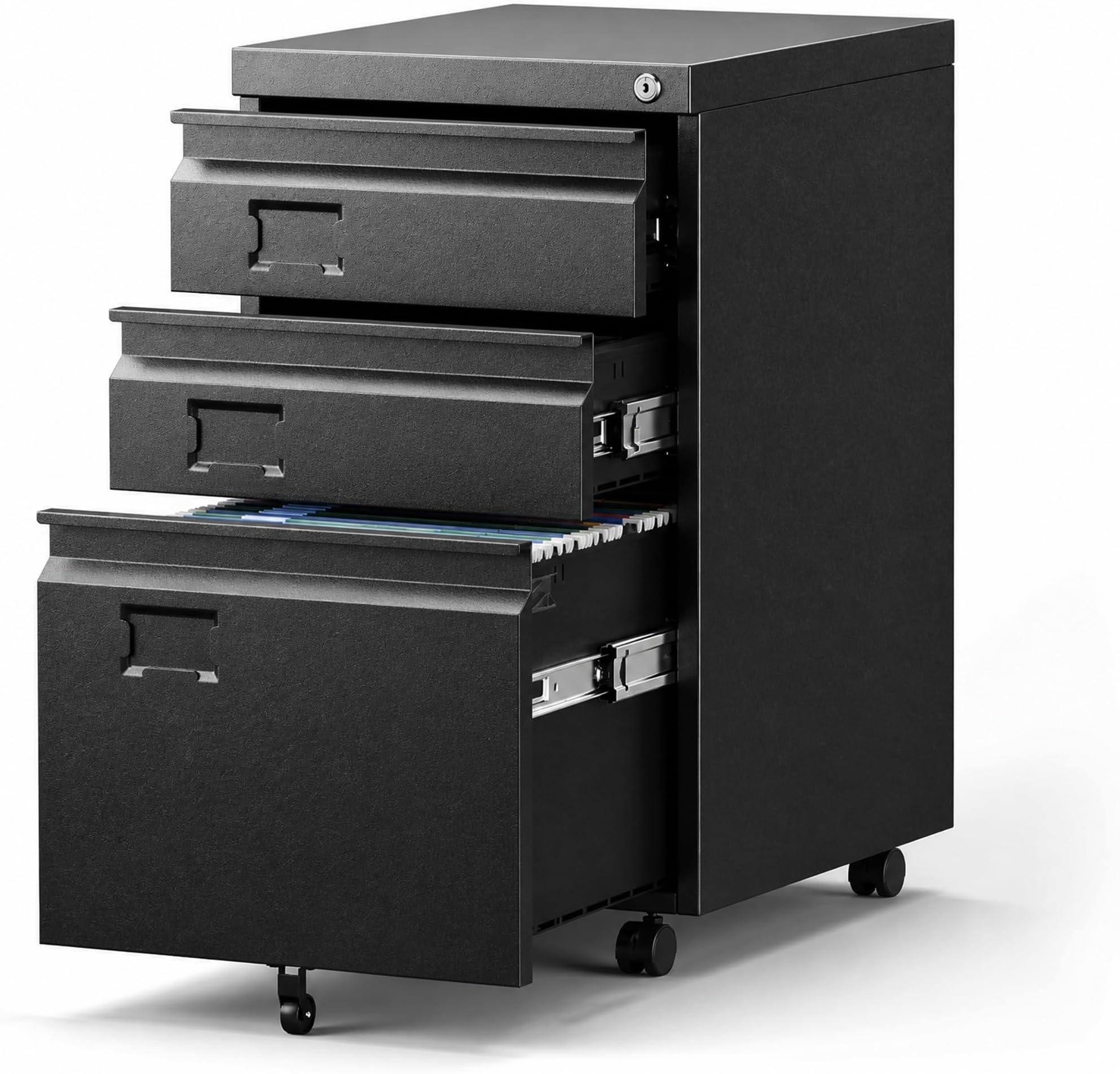 SUXXAN 3 Drawer File Cabinet with Lock, Heavy Duty Metal Mobile Filing Cabinet for Home Office, Under Desk Storage Organizer with Name Holder, Fits Legal/Letter/A4 Size, Assembly Required