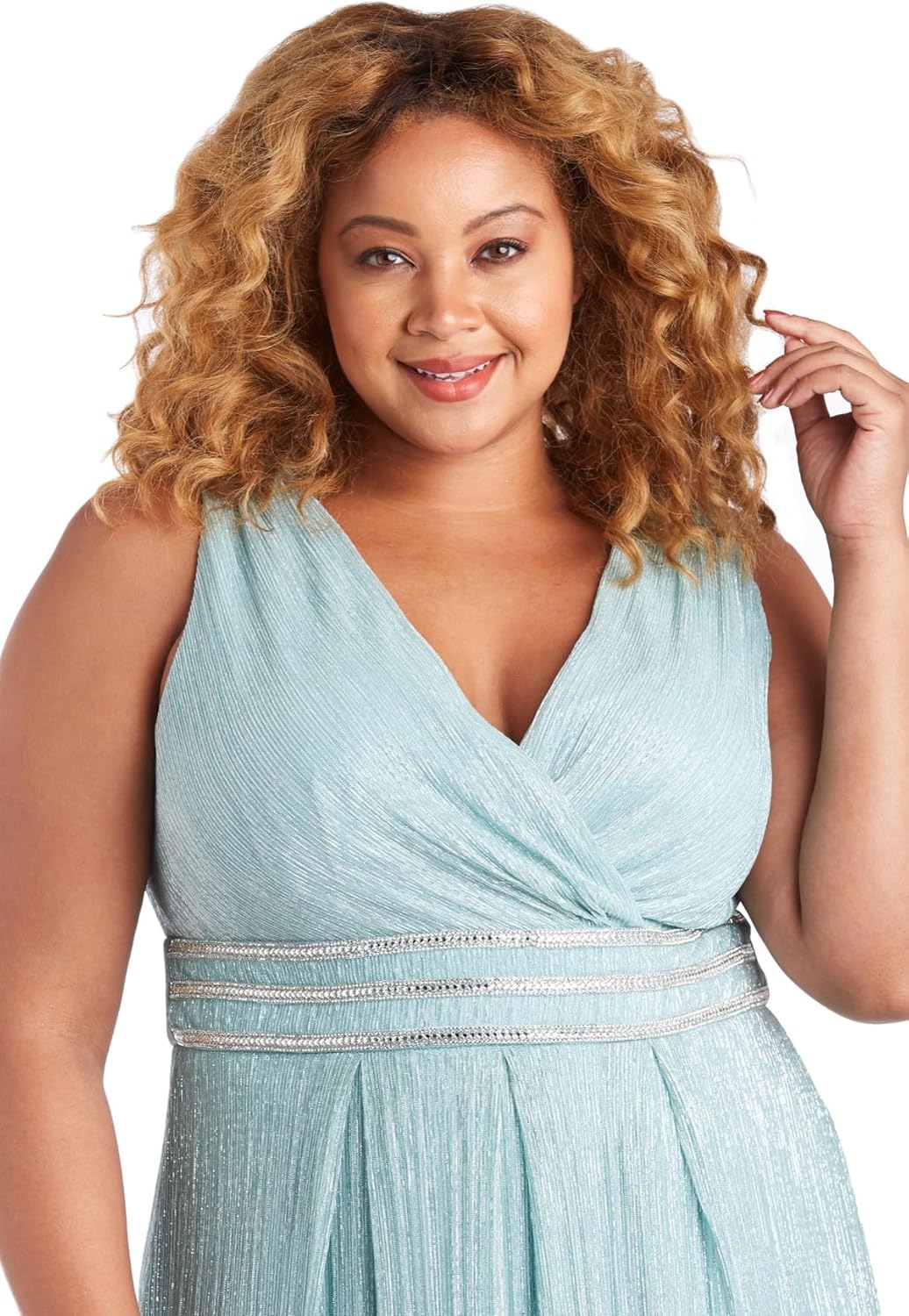 R&M Richards Women's Sleeveless Maxi Dress - V-Neck Pleated Long Formal Gown W/Rhinestone Trim - Party & Cocktail Attire - Image 5