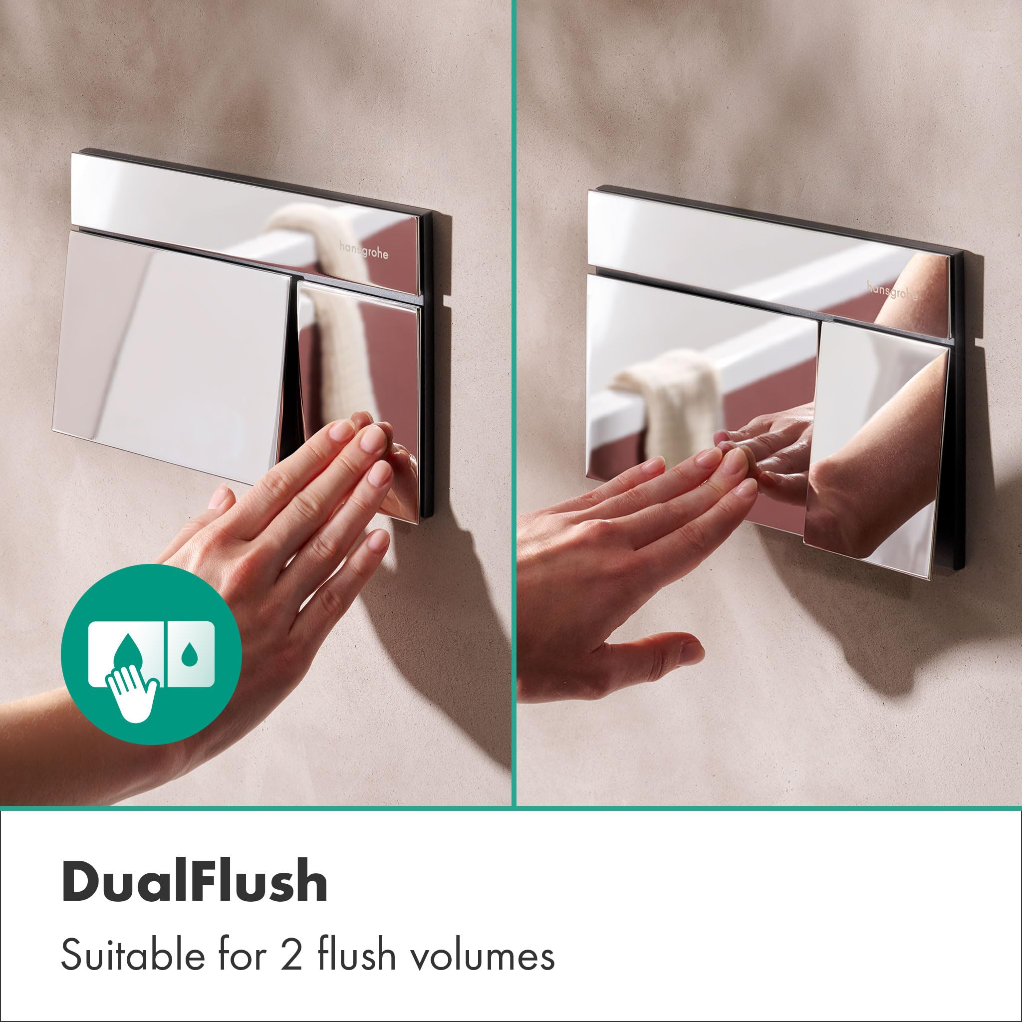 hansgrohe iFrame Element E - pulsador wc de metal, pulsador cisterna de doble descarga, para bastidor hansgrohe iFrame universal, cromo, 66003000