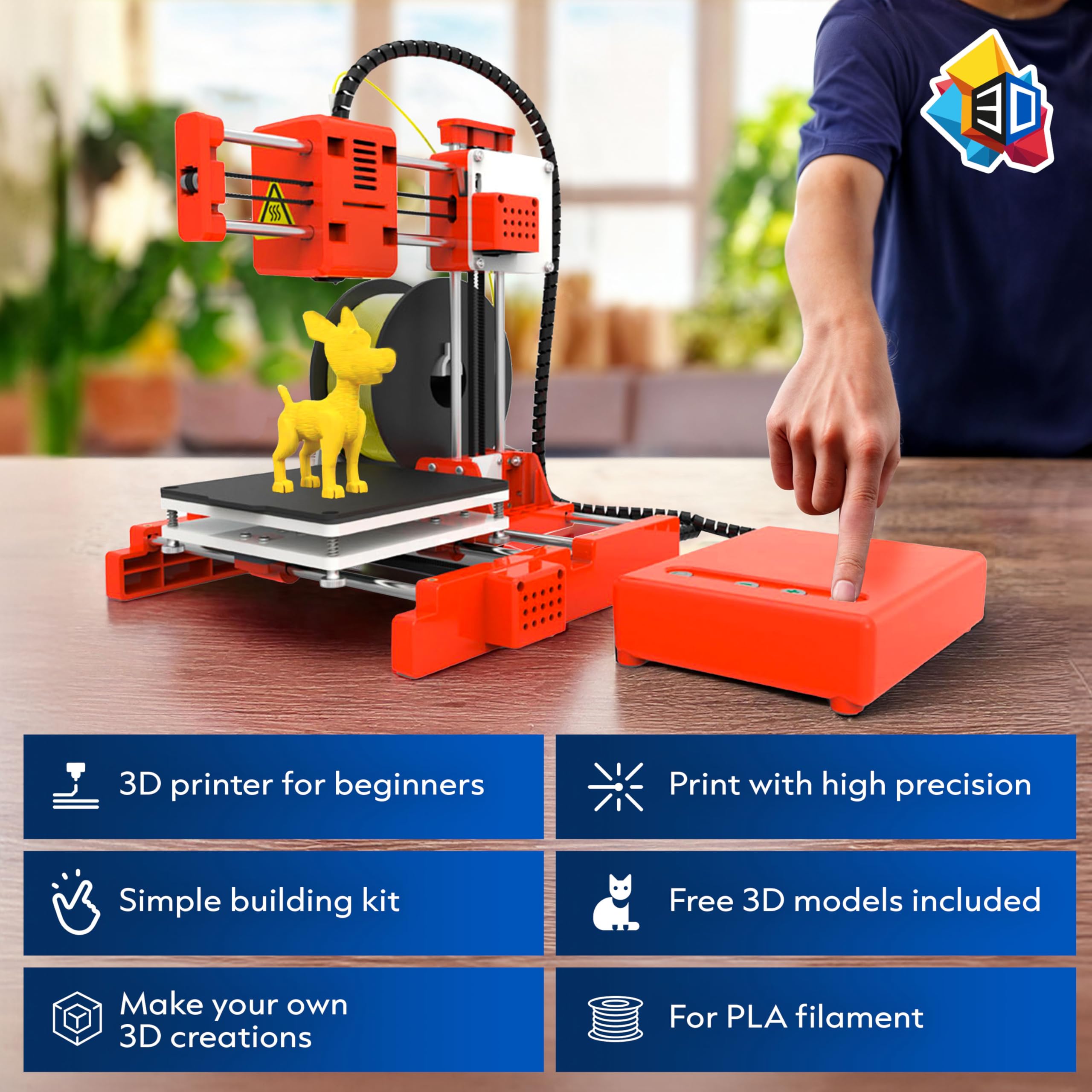 Silvergear® Impresora 3D con Filamento | Impresora 3D Alta Precisión con Superficie de Impresión Magnética Extraíble | Mini Impresora 3D para Principiantes Ligera y Portátil | Kit de Montaje Rápido