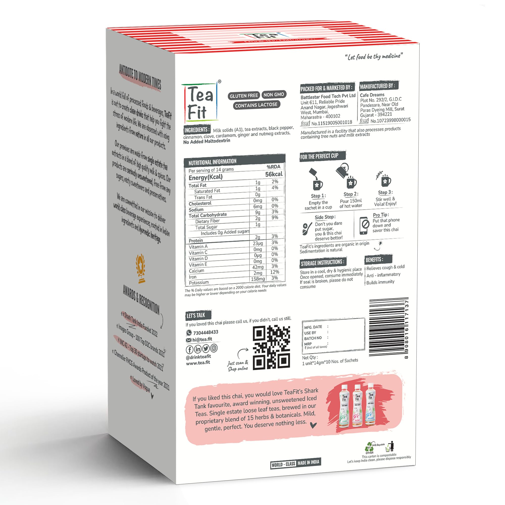 TeaFit Premium Instant Assorted Unsweetened Tea Premix - 10 Single Serve Sachets - View #4