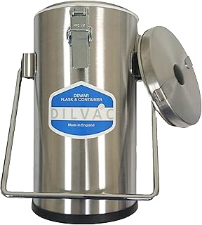 Scilogex Wide Mouth DILVAC Stainless Steel Cased Dewar Flask for Liquid Nitrogen, Liquified Gases, and Dry Ice, with Lid-Clamps and Vented Lid |1 Liter