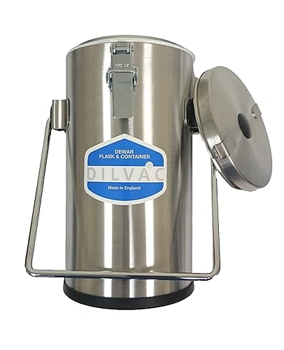 Scilogex DILVAC - Frasco de acero inoxidable con carcasa de boca ancha para nitrógeno líquido, gases licuados y hielo seco, con abrazaderas y tapa