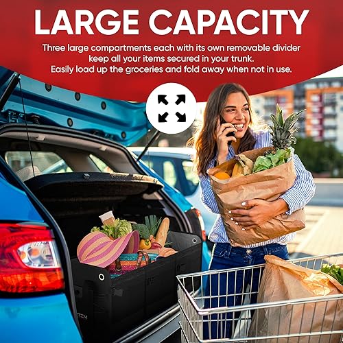 Miniatura 9 de FORTEM Organizador de maletero de coche (3 compartimentos, negro) + parasol grande para parabrisas