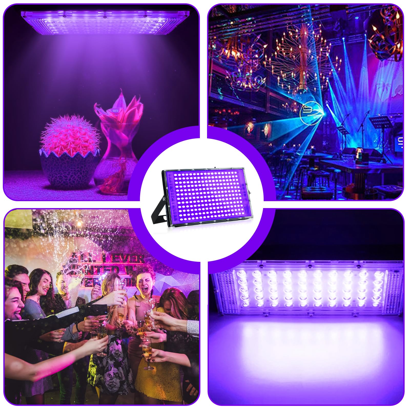 BAIFULAI Faretto a luce nera UV 200 W, 216 perle di lampada a LED, IP65, impermeabile, luce nera con spina per discoteca, illuminazione per palcoscenico, decorazione di Halloween, accessori per feste
