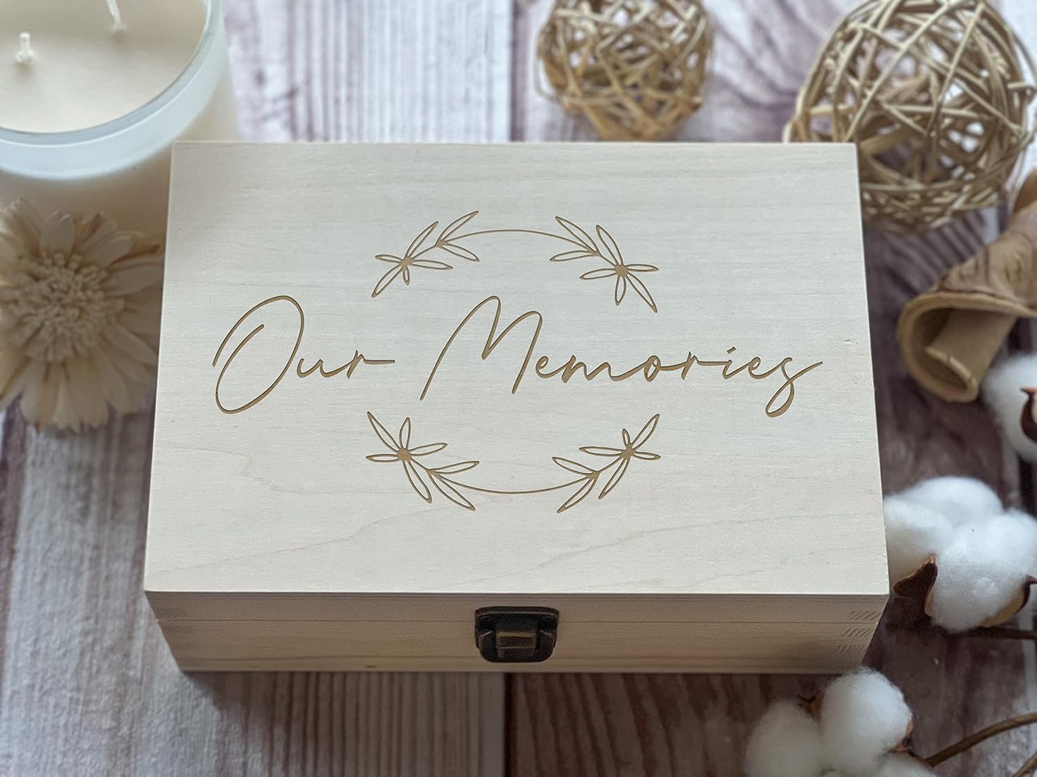Our Memories Box, Wooden Keepsake Box, Family Box, Memory Box, Wooden Anniversary Gift, Birthday Box. Wood Engraving 8.5 in x 6 in x 3 in Natural Color (Without Personalization)
