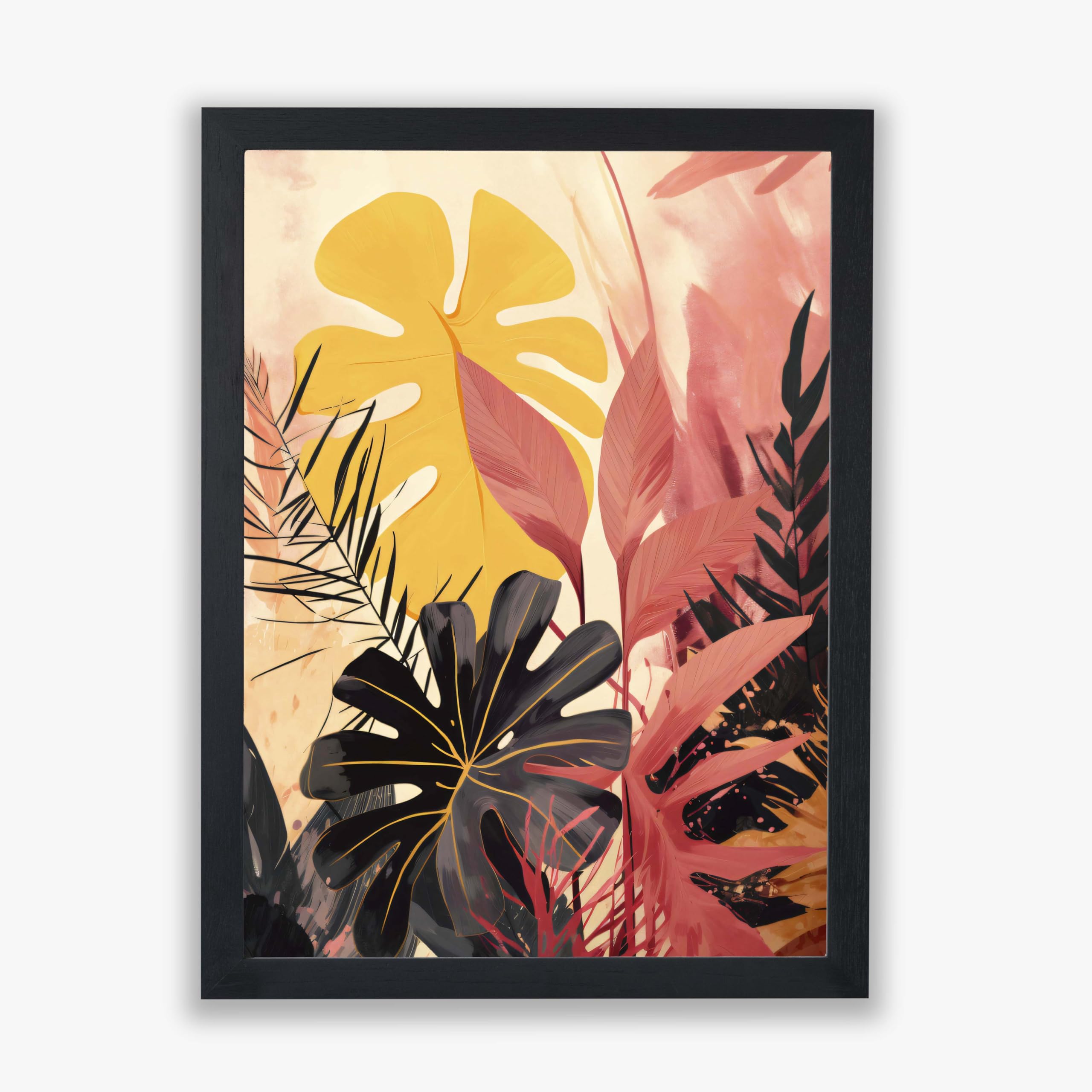Spiffing Prints Tropical Radiance I - Impression Feuille Monstera Rose et Jaune sur Fond Blush - Grand - Encadré