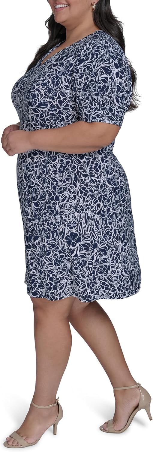 Tommy Hilfiger Women's Puff Sleeve V-Neck Shift Mini Dress - Image 3