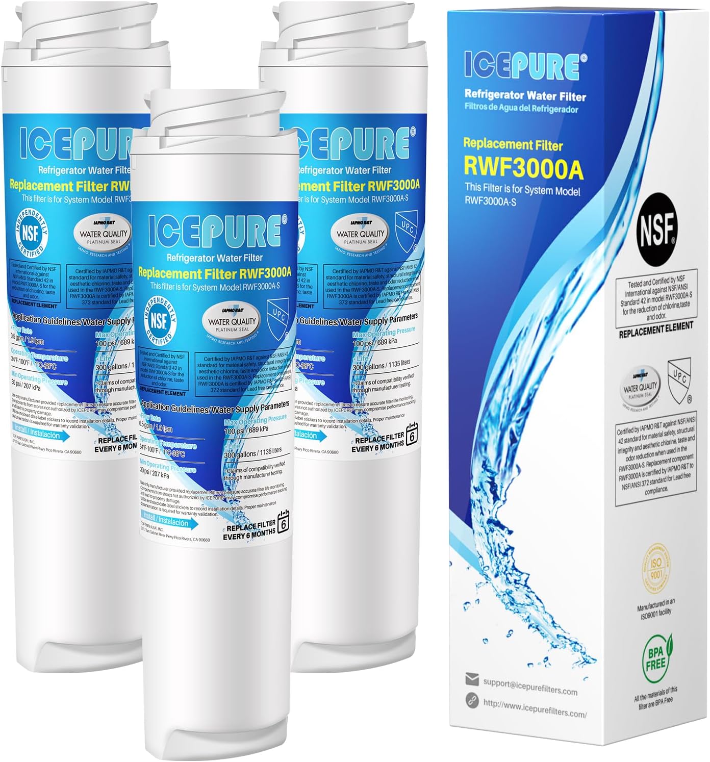 ICEPURE GSWF Water Filter Replacement Compatible with GE GSWF, Utilizes Advanced Activate Coconut Carbon Block 3 PACK