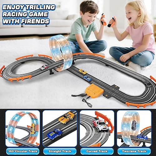 Miniatura 2 de Juego de carreras de autos con 4 ranuras para autos, ideales para regalos de cumpleaños, Navidad, juguetes para niños de 6, 7, 8 a 12, batería o