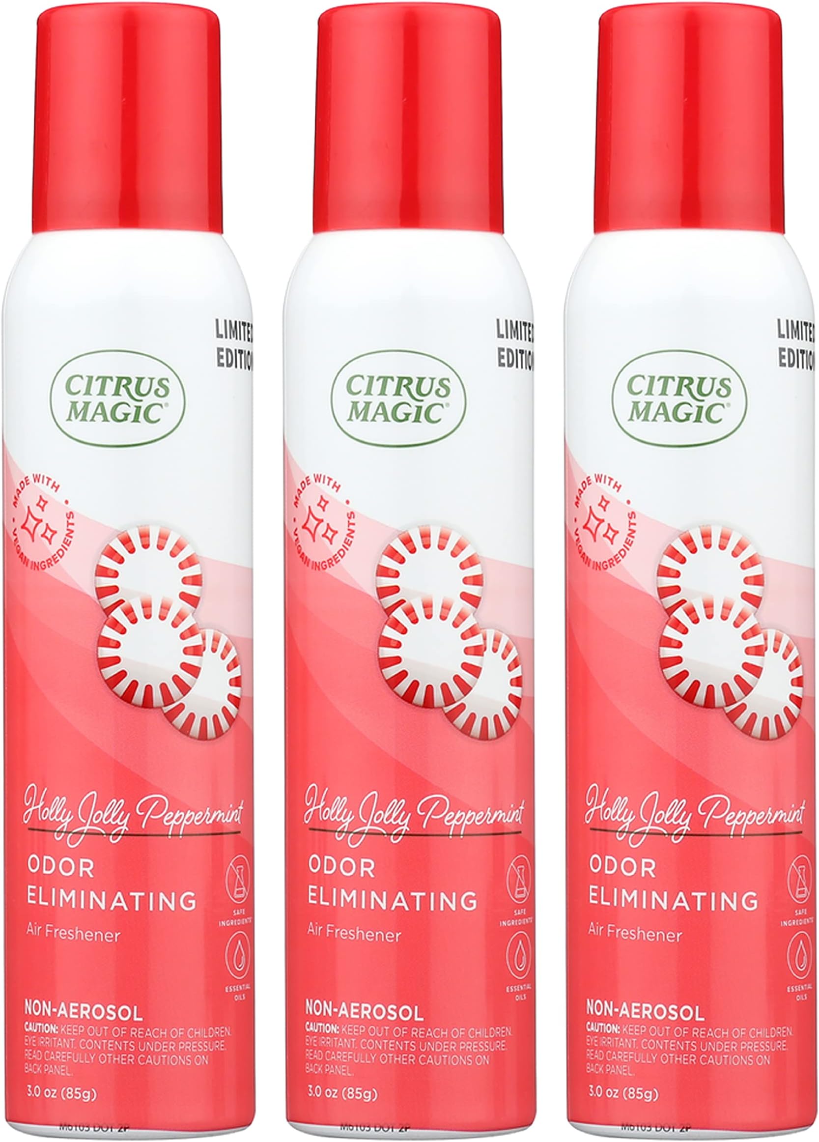 Citrus Magic Holiday Odor Eliminating Air Freshener Spray, Holly Jolly Peppermint, 3-Ounce, Pack of 3