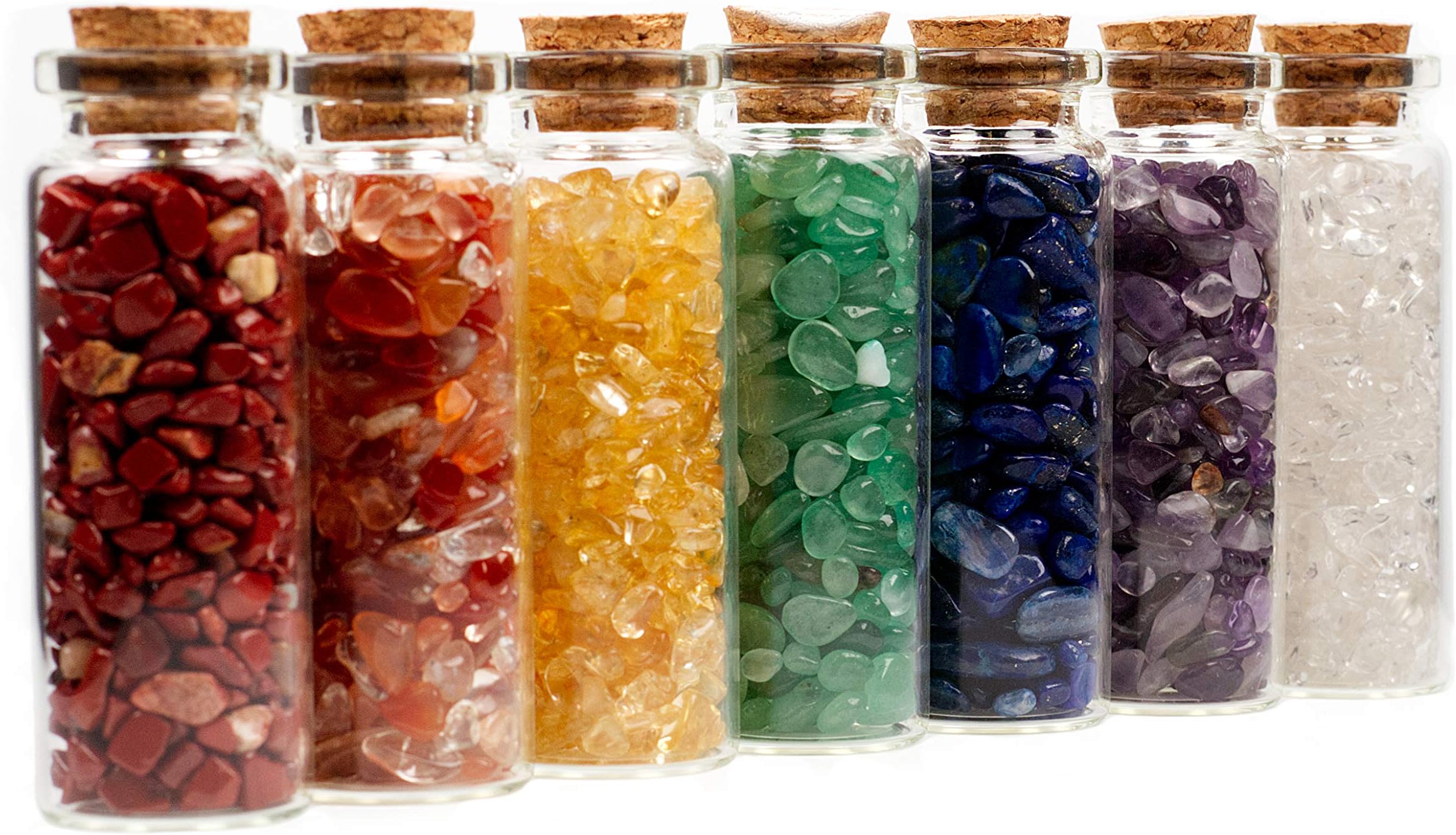 Cherry Tree Collection Crystals and Healing Stones Chakra Set - Mini Glass Bottles with Gemstone Chips - 7 Chakra Stones - Real Rocks and Crystals