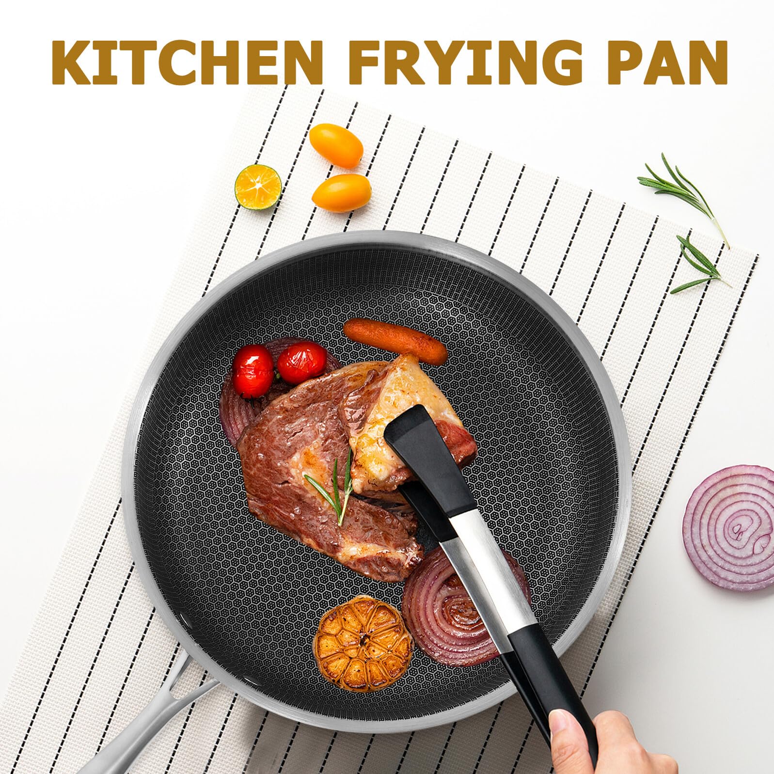 Hohopeti Padella Antiaderente in Acciaio 30 CM per Uova e Pancake con Fondo Piatto e Manico Antiscivolo Padella da Cucina per Friggere Bistecche e Uso Quotidiano