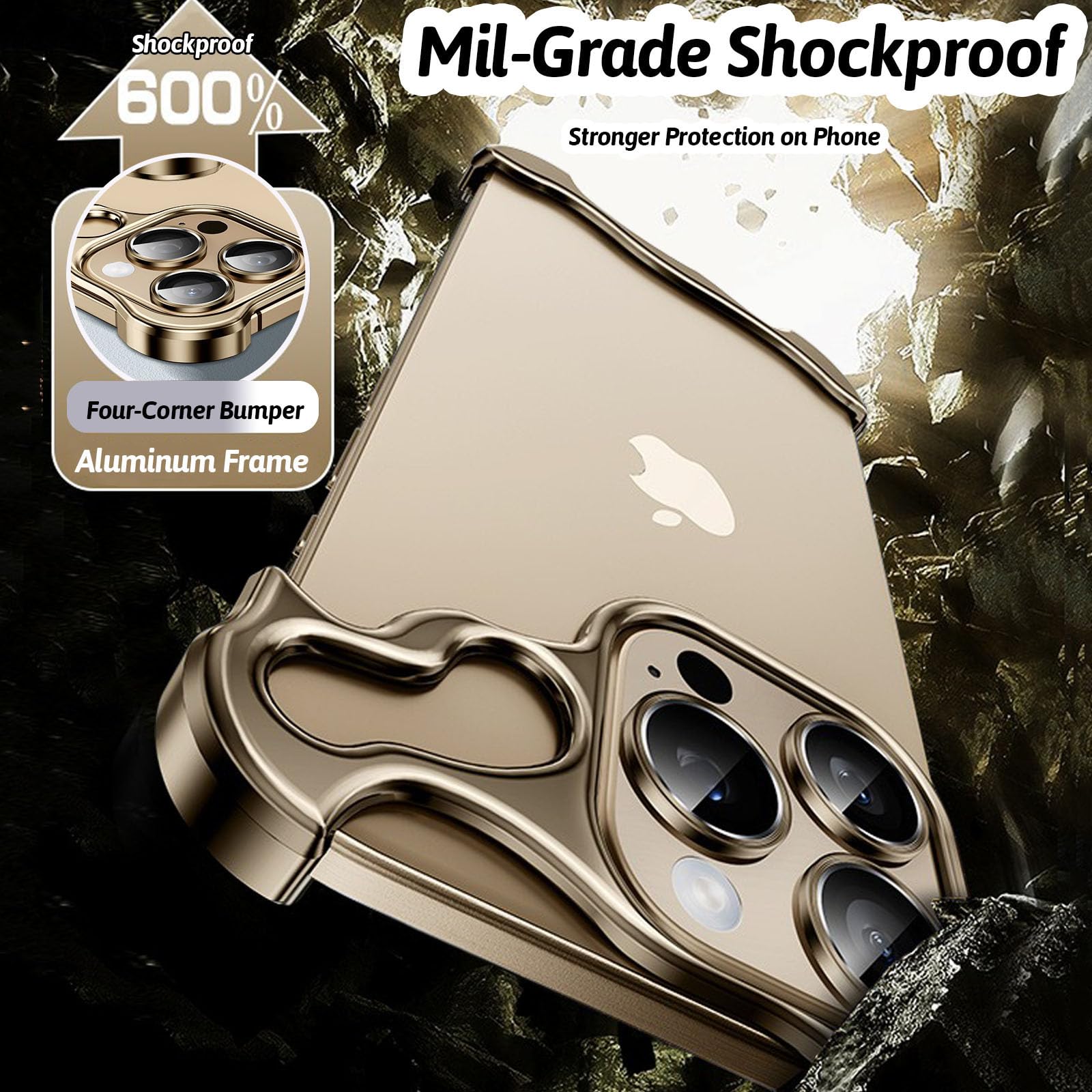 Funda para iPhone 16 Pro Max/16 Pro/16 Plus/16, Funda para Teléfono con Almohadilla de Esquina de Metal de Forma Especial Anticaídas con Protector de Lente de Cámara