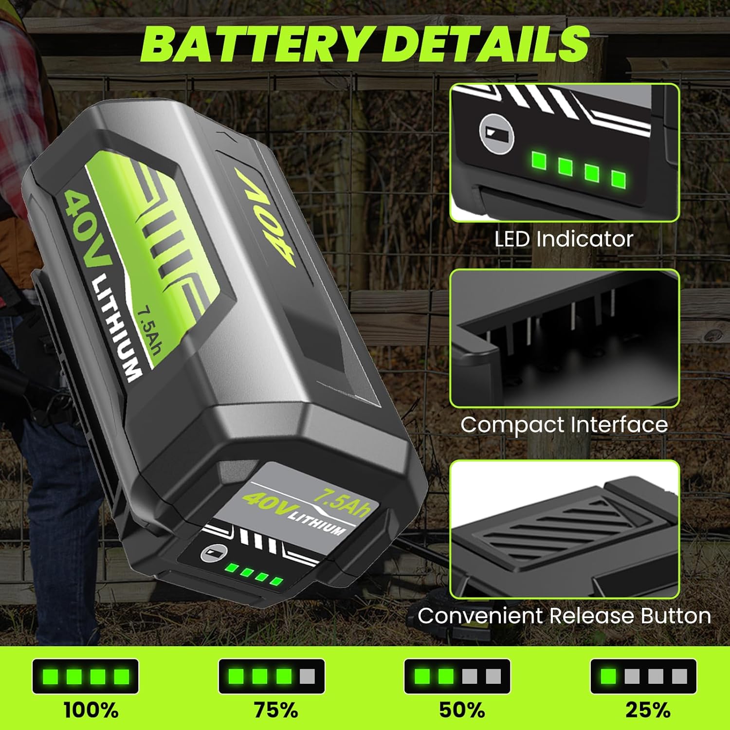 40v 7500mAh OP4026A Replacement for Ryobi 40V Battery 7.5Ah Compatible with Ryobi 40 Volt Battery Lithium OP4026A OP4040 OP40201 OP4050A OP4015 OP40261 OP4030 OP40401 OP4060 Power Cordless Tools