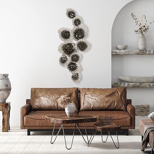 Miniatura 7 de WHW Whole House Worlds Modernist Home - Flores botánicas, escultura abstracta de metal para pared, decoración contemporánea, blanco, negro y dorado,