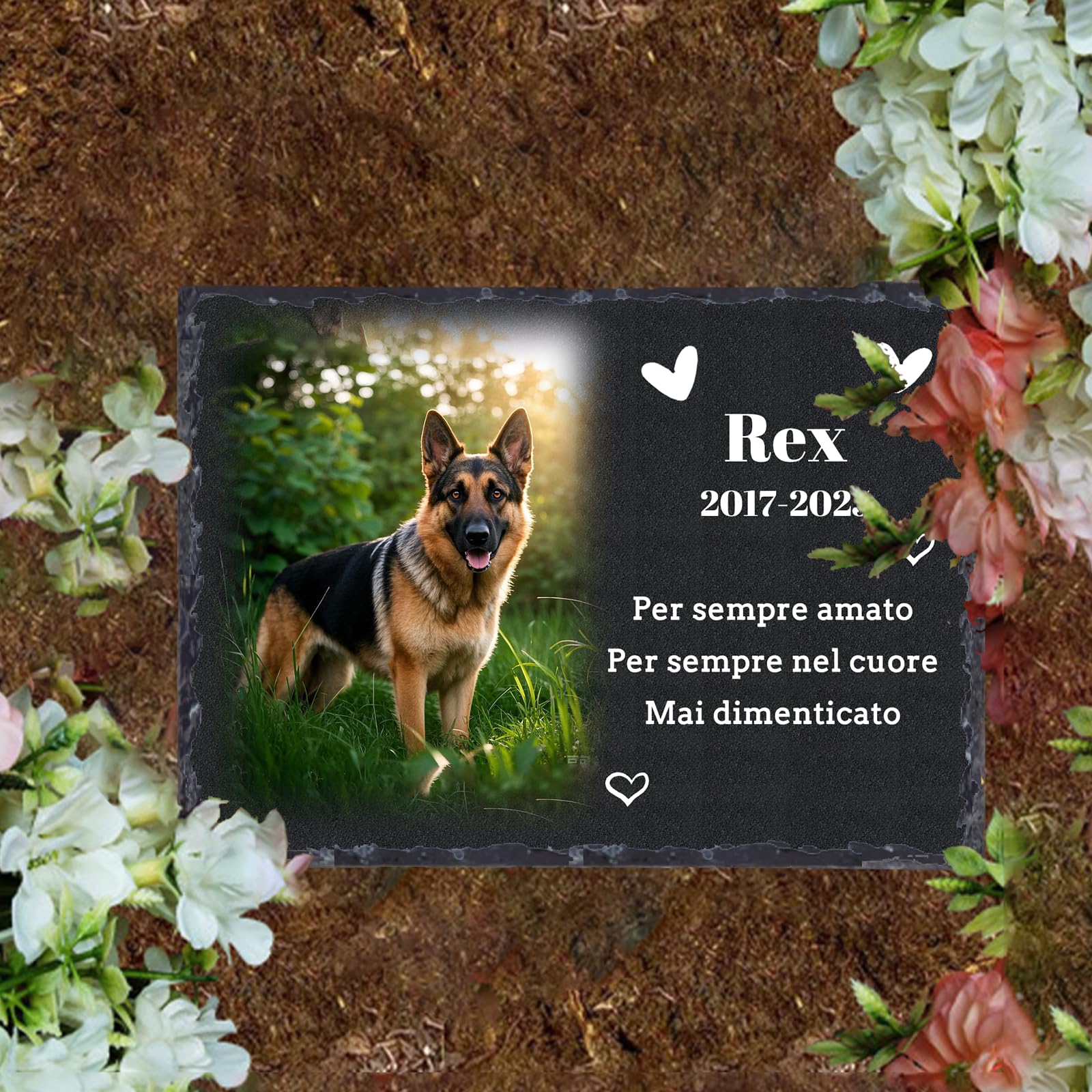 Targa commemorativa Personalizzata in Ardesia per Animali Domestici, lapide con Foto e Supporto, commemorativo per Cani defunti, lapide Personalizzata, 10x14/14x20/20x30 cm
