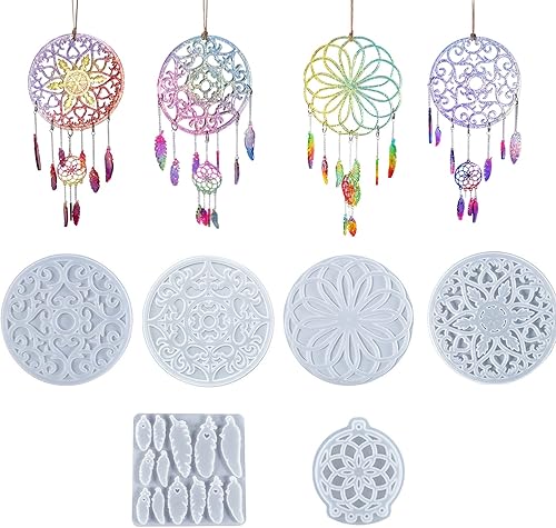 Miniatura 2 de Woohome Moldes de resina para atrapasueños, moldes de silicona atrapasueños para kit de epoxi, plumas para colgar en la pared, manualidades,
