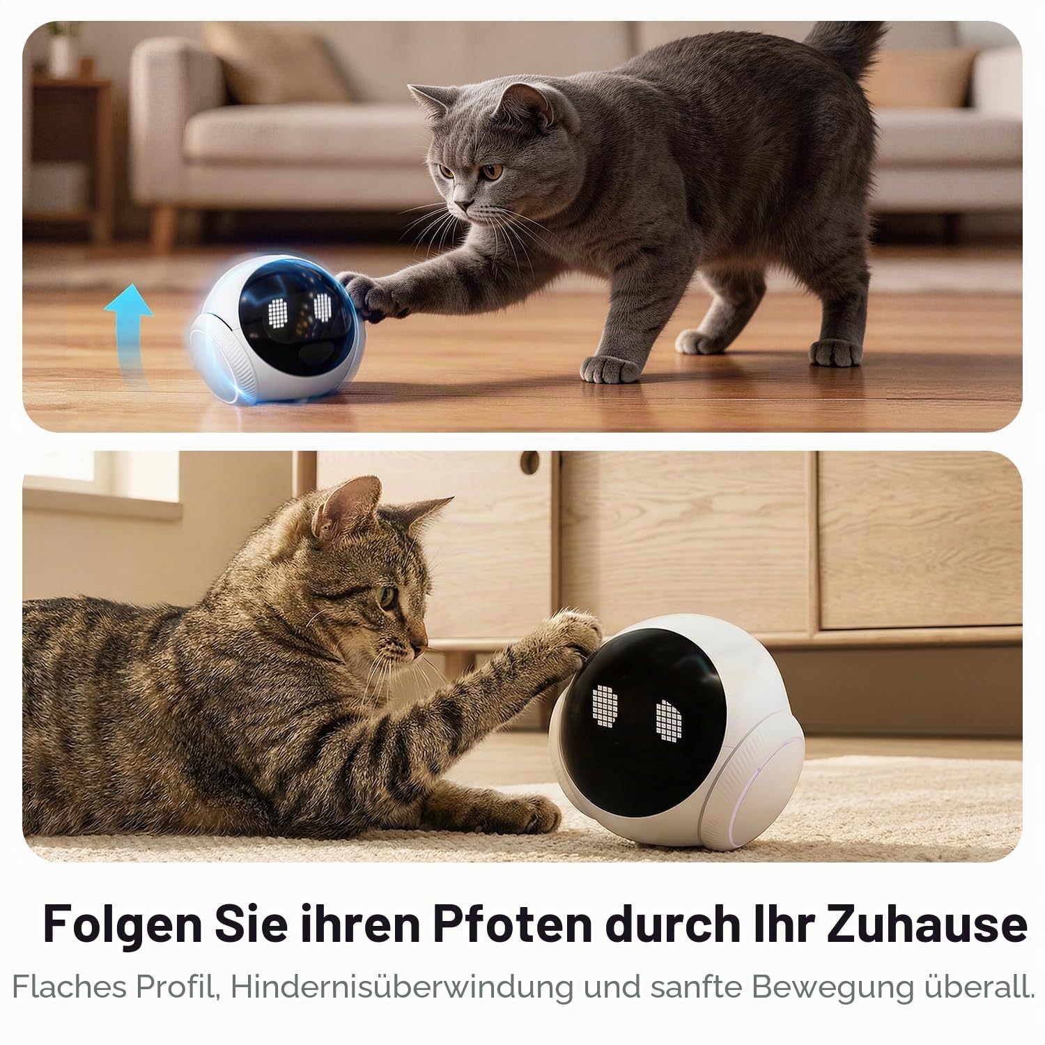 Smart Mobile Haustierkamera Roboter für Zuhause Indoor, Bewegliche 1080P Überwachung Hund und Katzen, 2-Wege-Gespräch, Nachtsicht, Batteriebetrieben mit Telefon-App-Steuerung