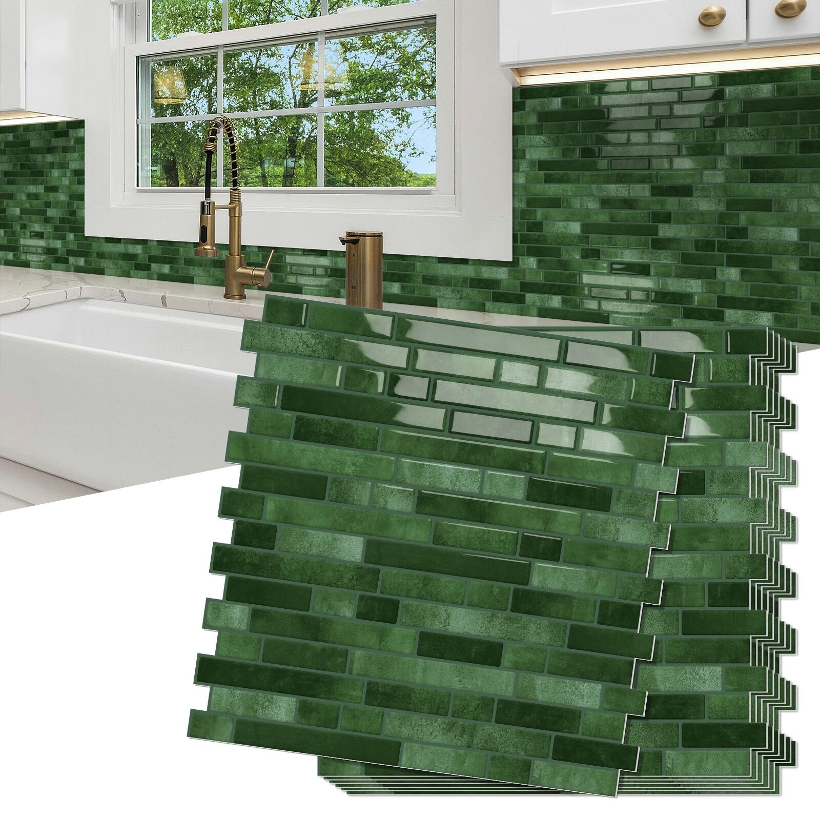 Photo 1 of 10 Sheets Thick Peel and Stick Kitchen Backsplash Tiles