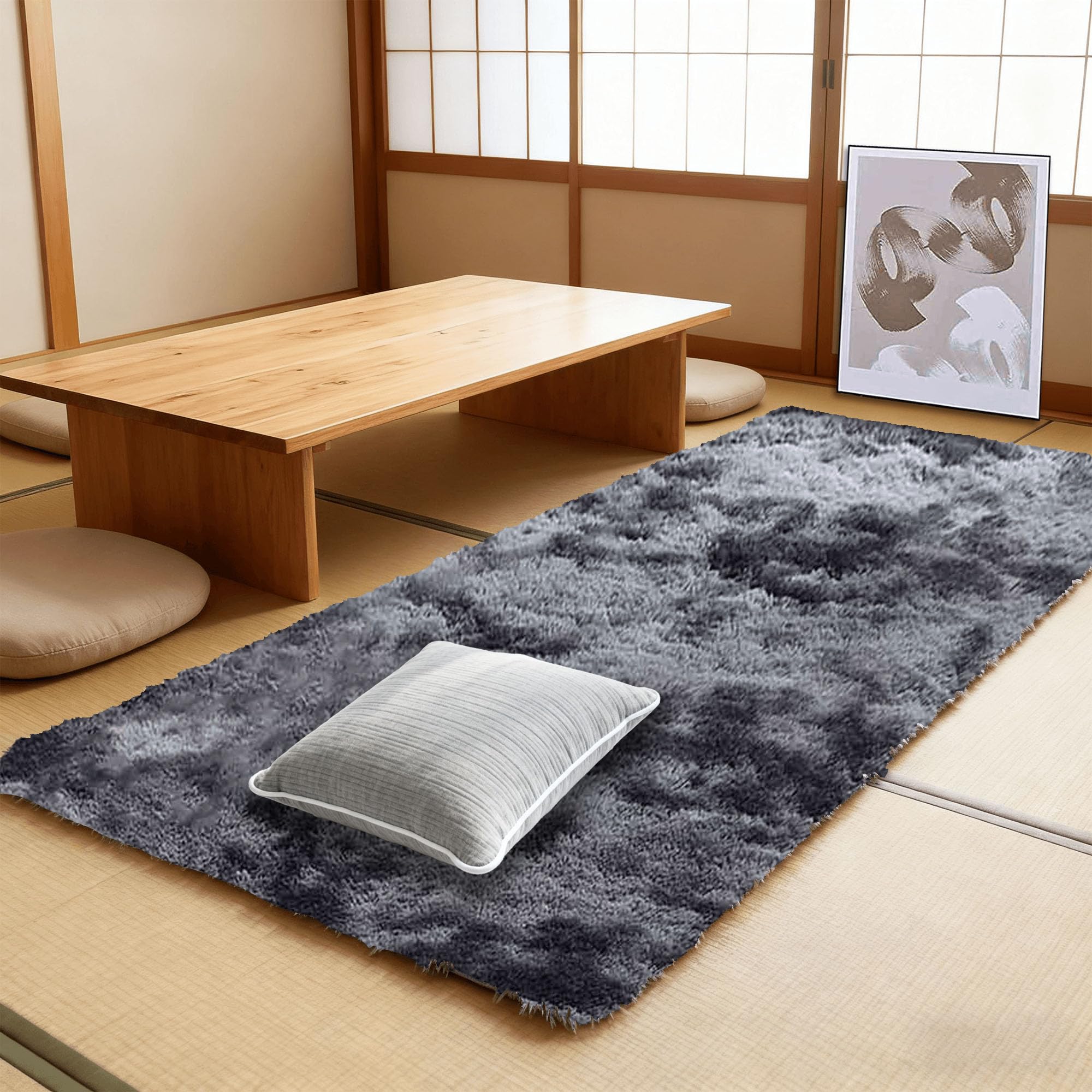 Tapis salon épais gris foncé rectangulaire doux grand confort pour chambre